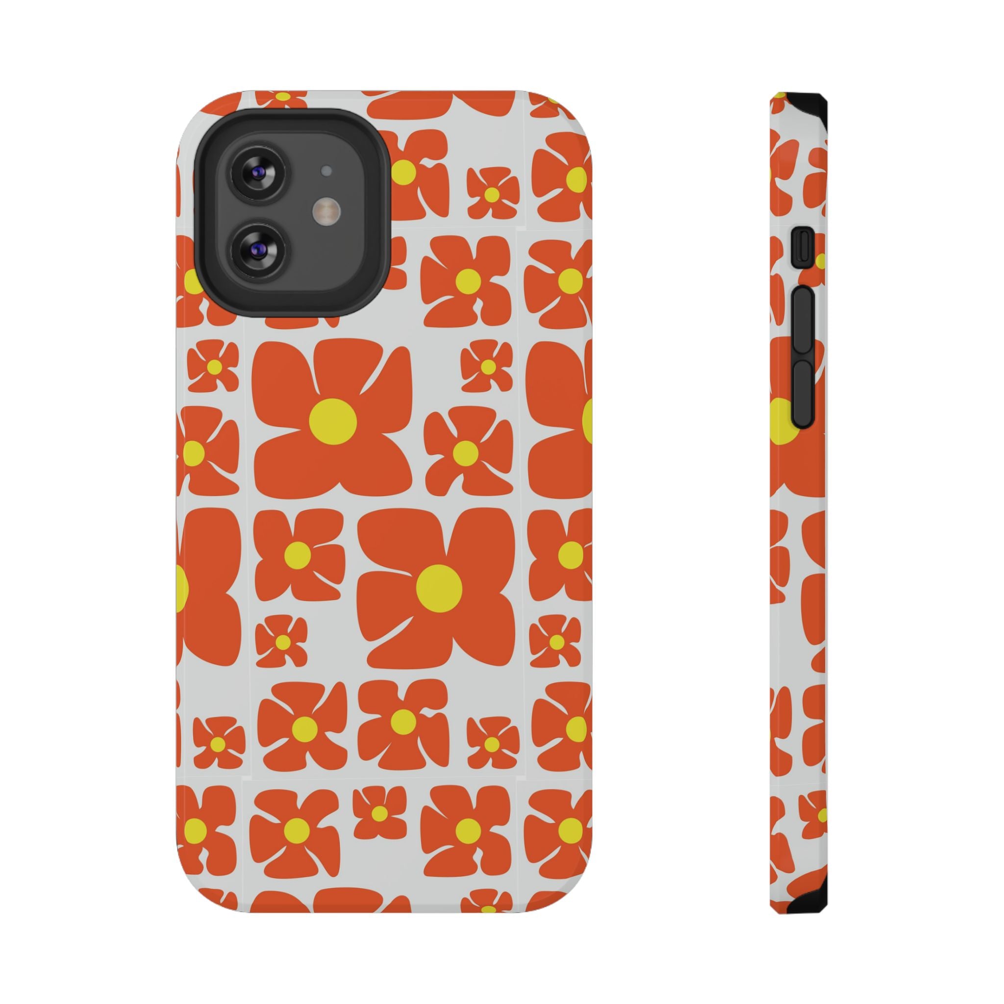 Retro Orange Floral Phone Case | Impact-Resistant Case