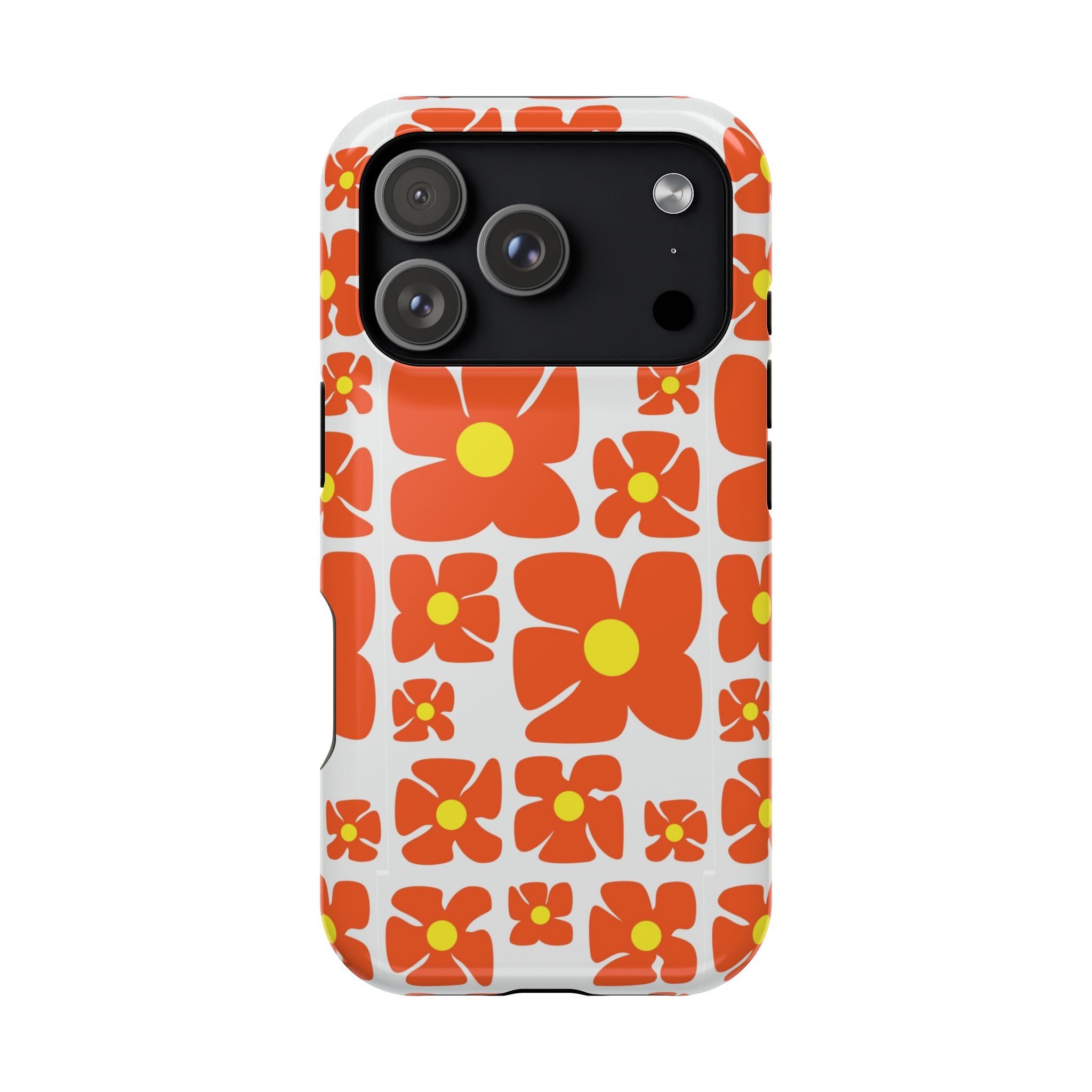 Retro Orange Floral Phone Case | Impact-Resistant Case