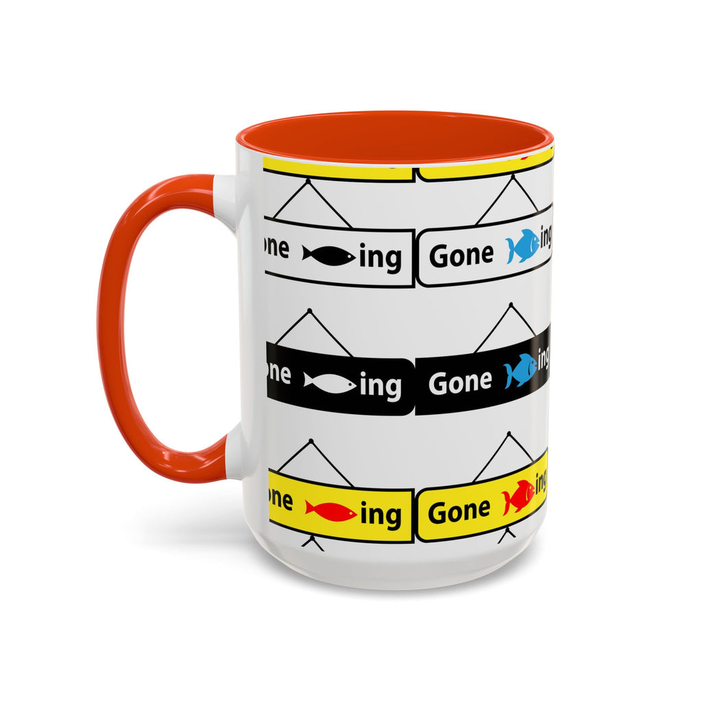 Gone Fishing Mug | Colorful Fish Sign Repeat Pattern, 11oz 15oz