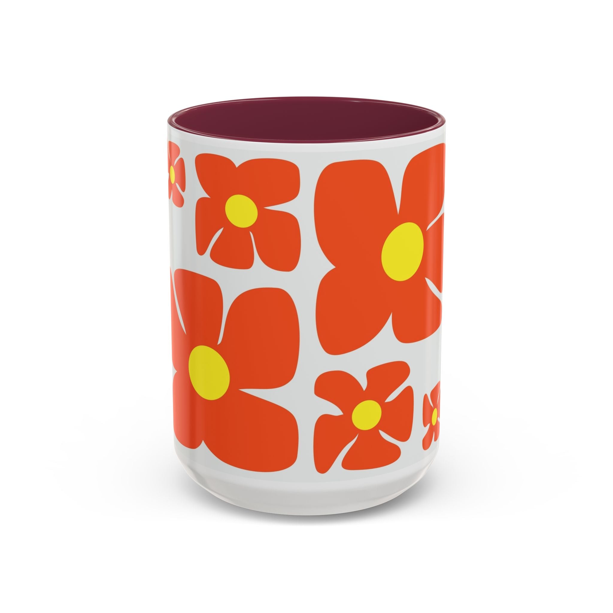 Retro Orange Flower Pattern Mug | 11oz 15oz Colorful Ceramic