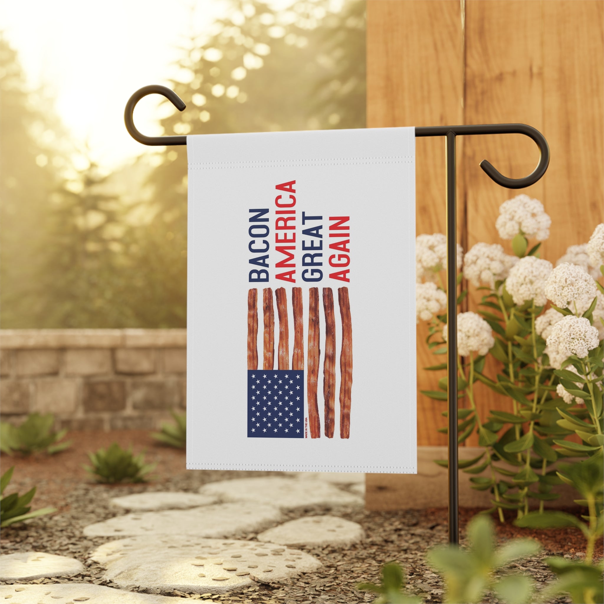 Bacon America Great Again Garden Flag | House Banner, Patriotic Bacon Stripes