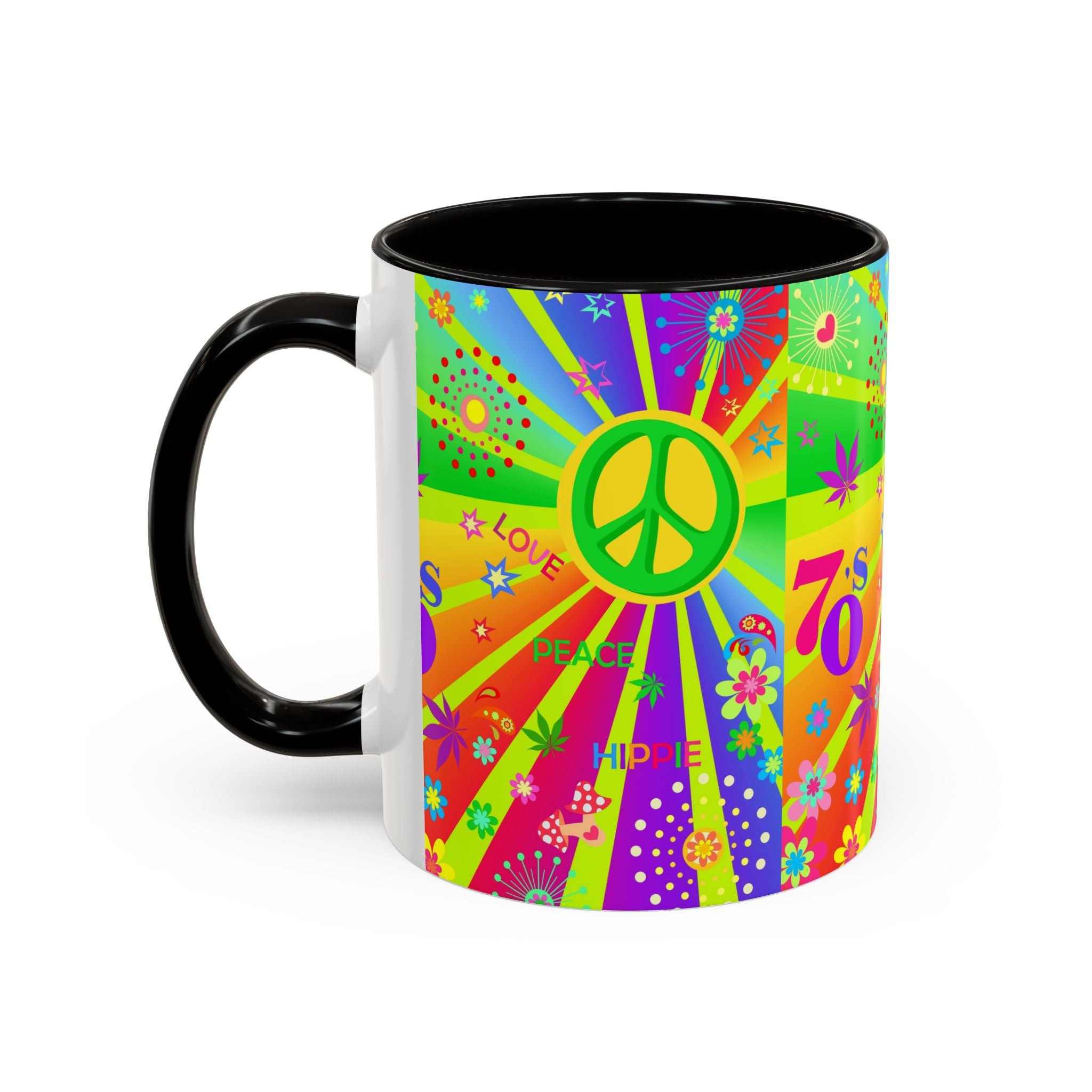70s Peace Sign Psychedelic Mug | Retro Hippie Rainbow Coffee Cup