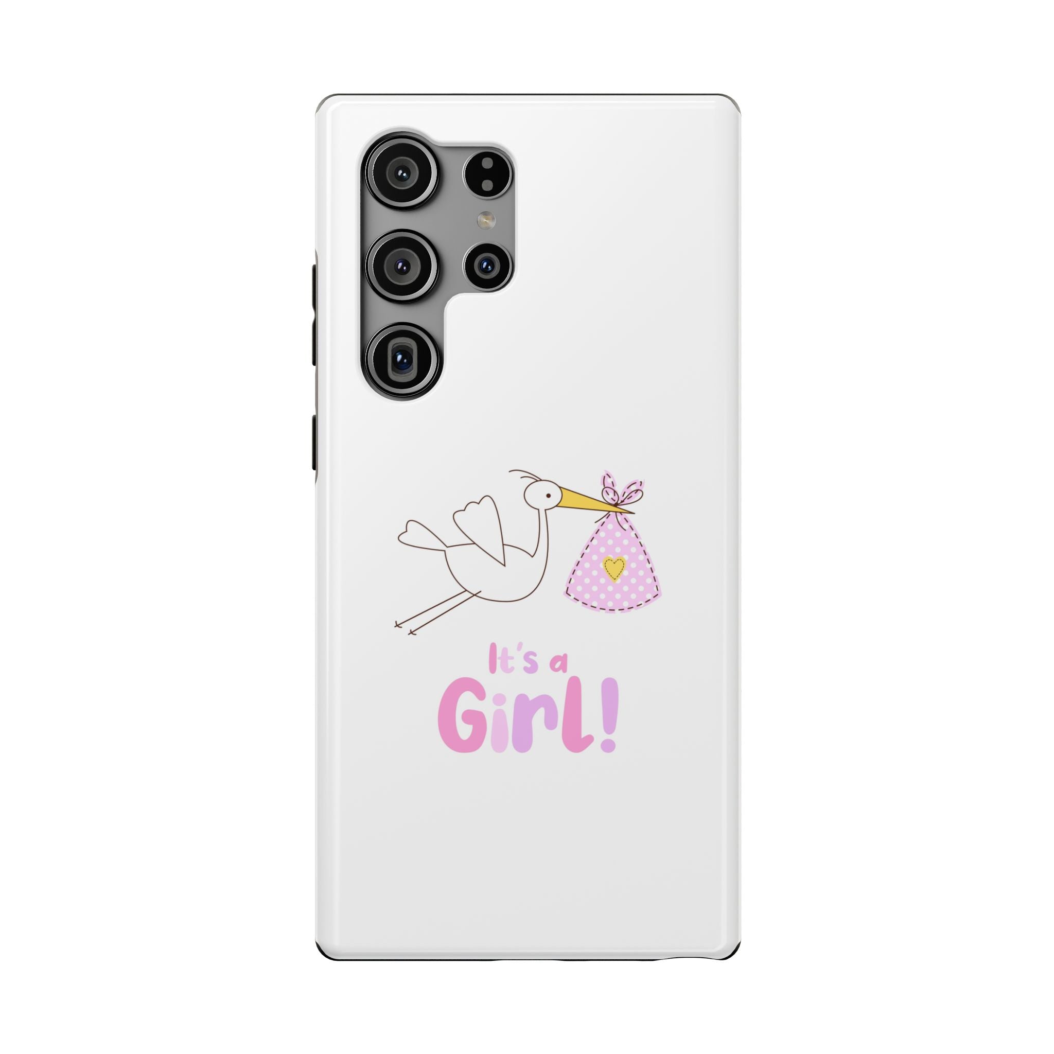 Stork carrying bundle "It's a Girl!" Phone Case | Impact-Resistant Case