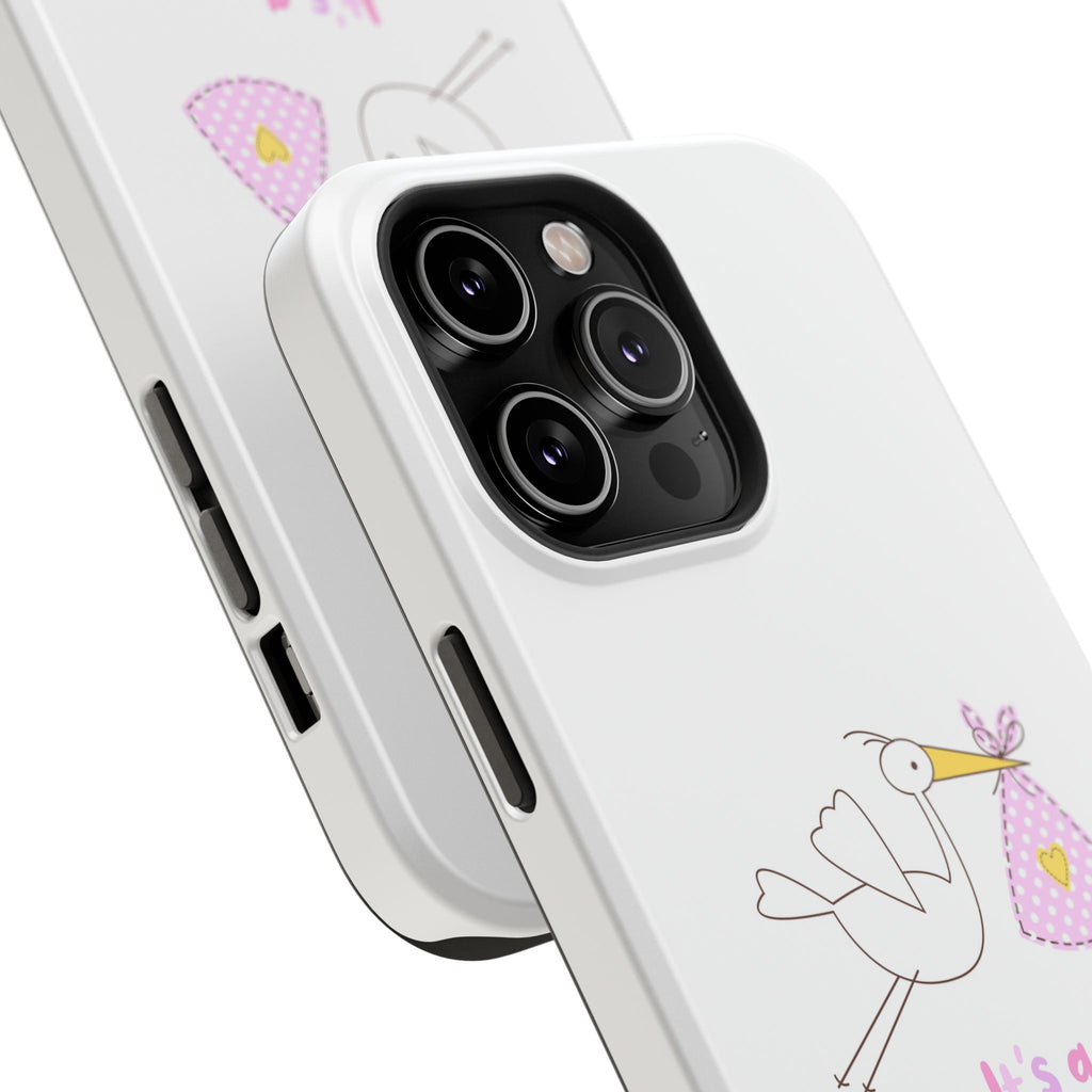 Stork carrying bundle "It's a Girl!" Phone Case | Impact-Resistant Case