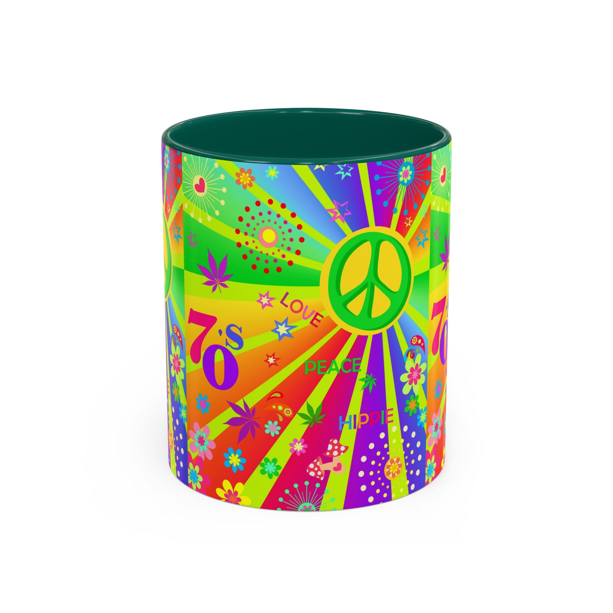 70s Peace Sign Psychedelic Mug | Retro Hippie Rainbow Coffee Cup