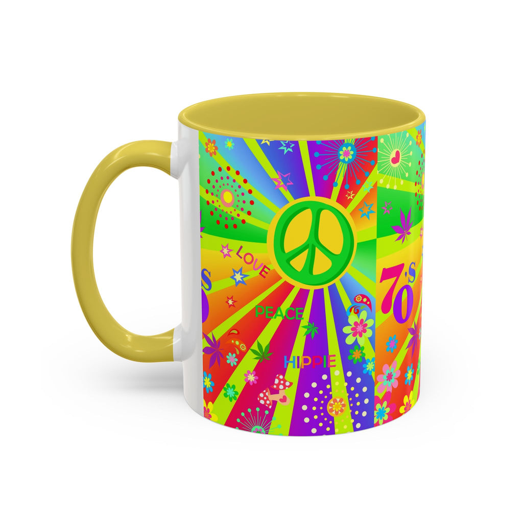 70s Peace Sign Psychedelic Mug | Retro Hippie Rainbow Coffee Cup