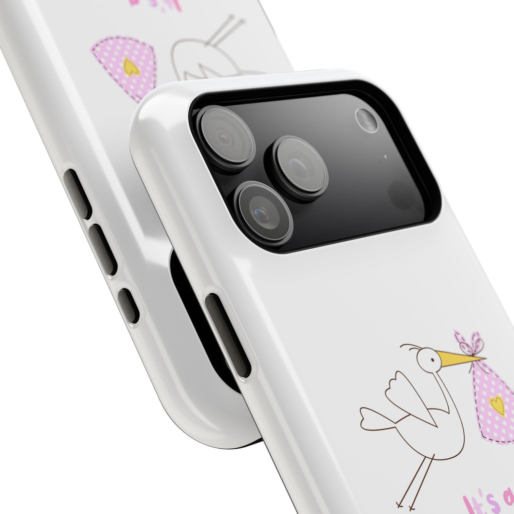 Stork carrying bundle "It's a Girl!" Phone Case | Impact-Resistant Case