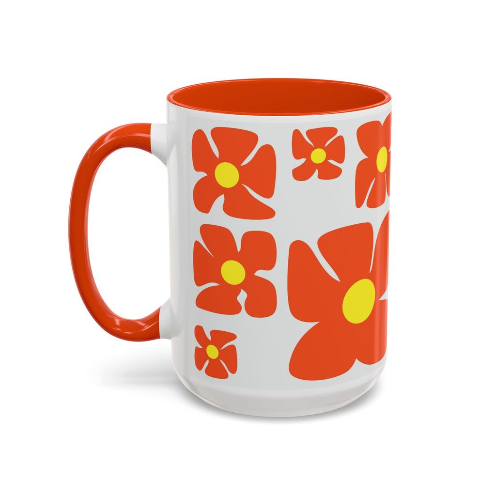 Retro Orange Flower Pattern Mug | 11oz 15oz Colorful Ceramic