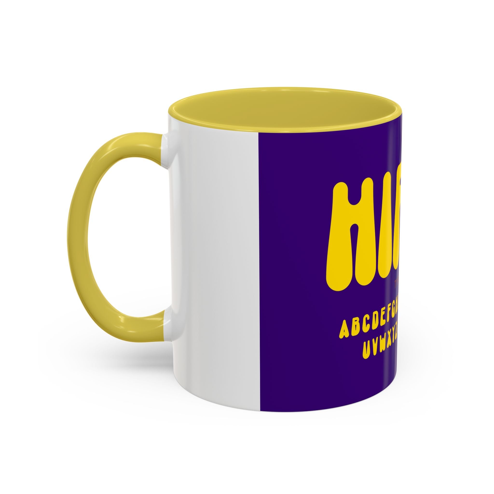 Hippie Typography Mug | Retro 70s Bubble Letters, Purple Yellow 11oz 15oz