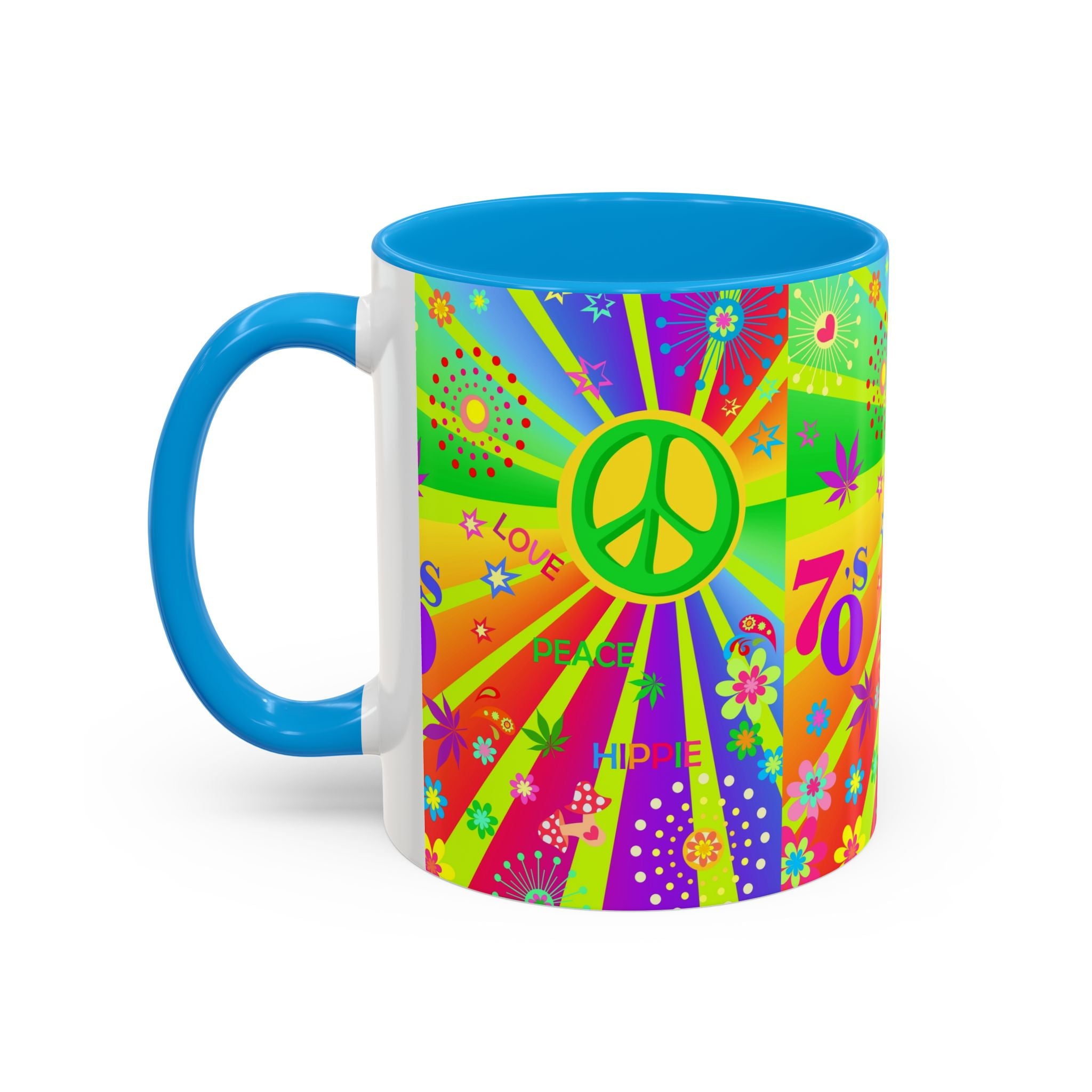 70s Peace Sign Psychedelic Mug | Retro Hippie Rainbow Coffee Cup