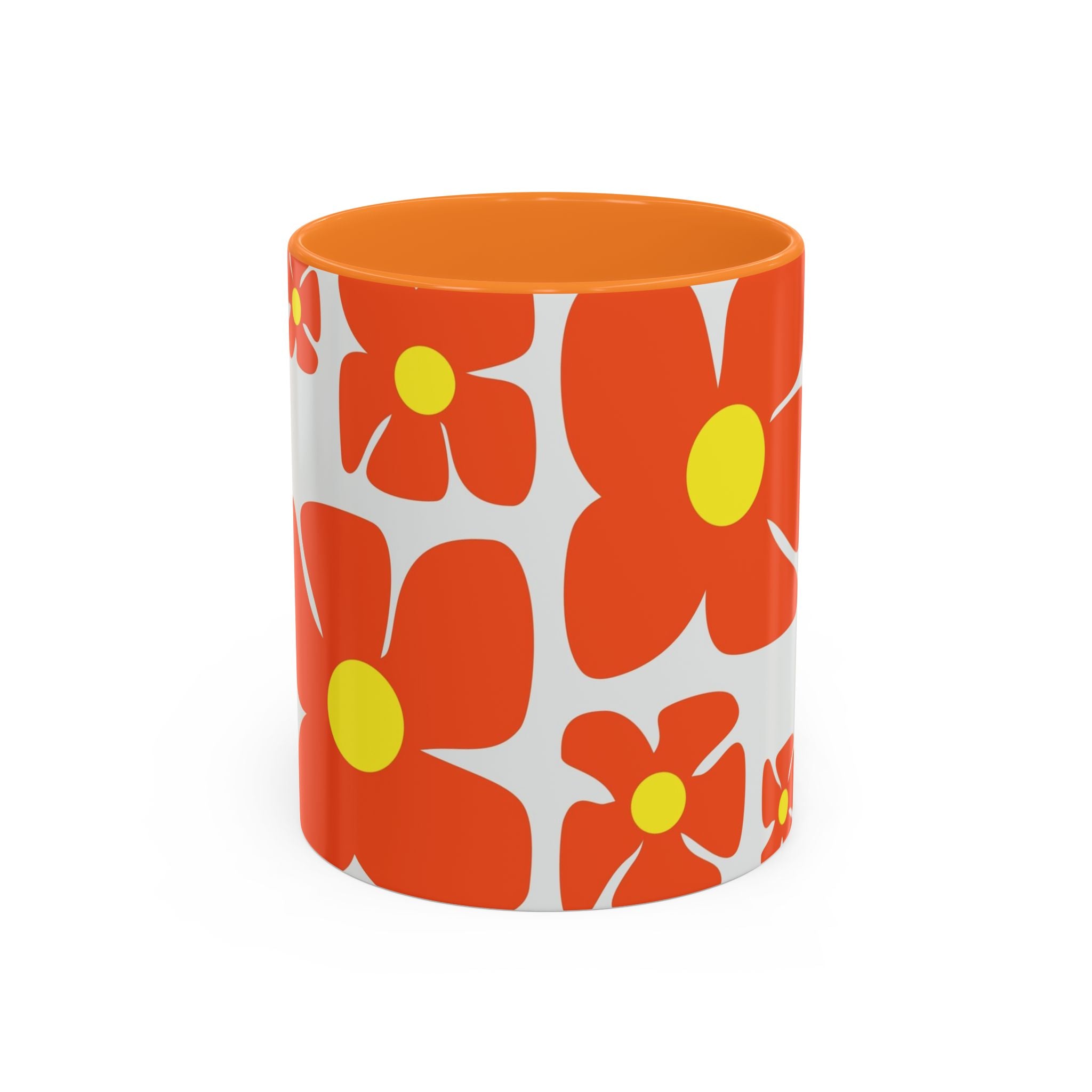 Retro Orange Flower Pattern Mug | 11oz 15oz Colorful Ceramic