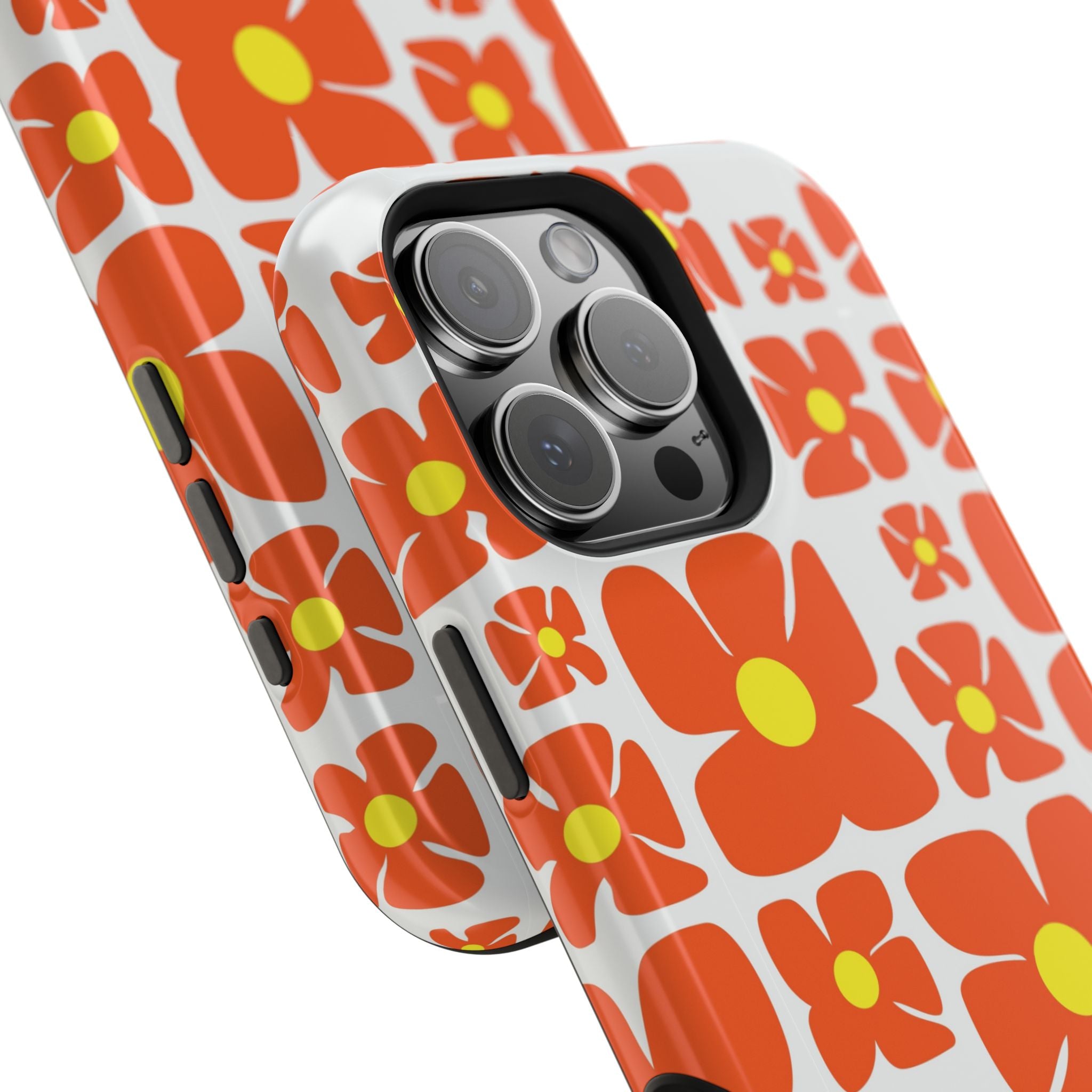 Retro Orange Floral Phone Case | Impact-Resistant Case