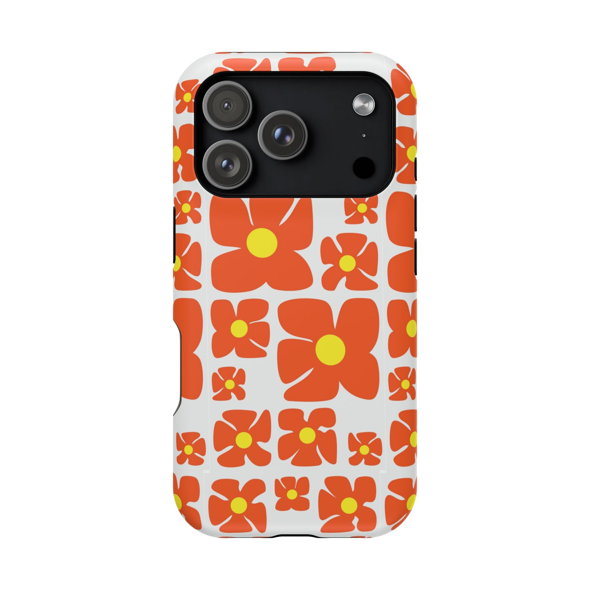 Retro Orange Floral Phone Case | Impact-Resistant Case
