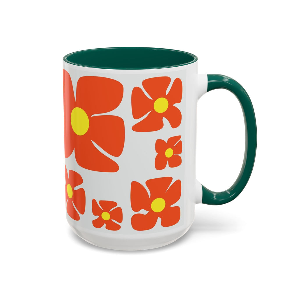 Retro Orange Flower Pattern Mug | 11oz 15oz Colorful Ceramic