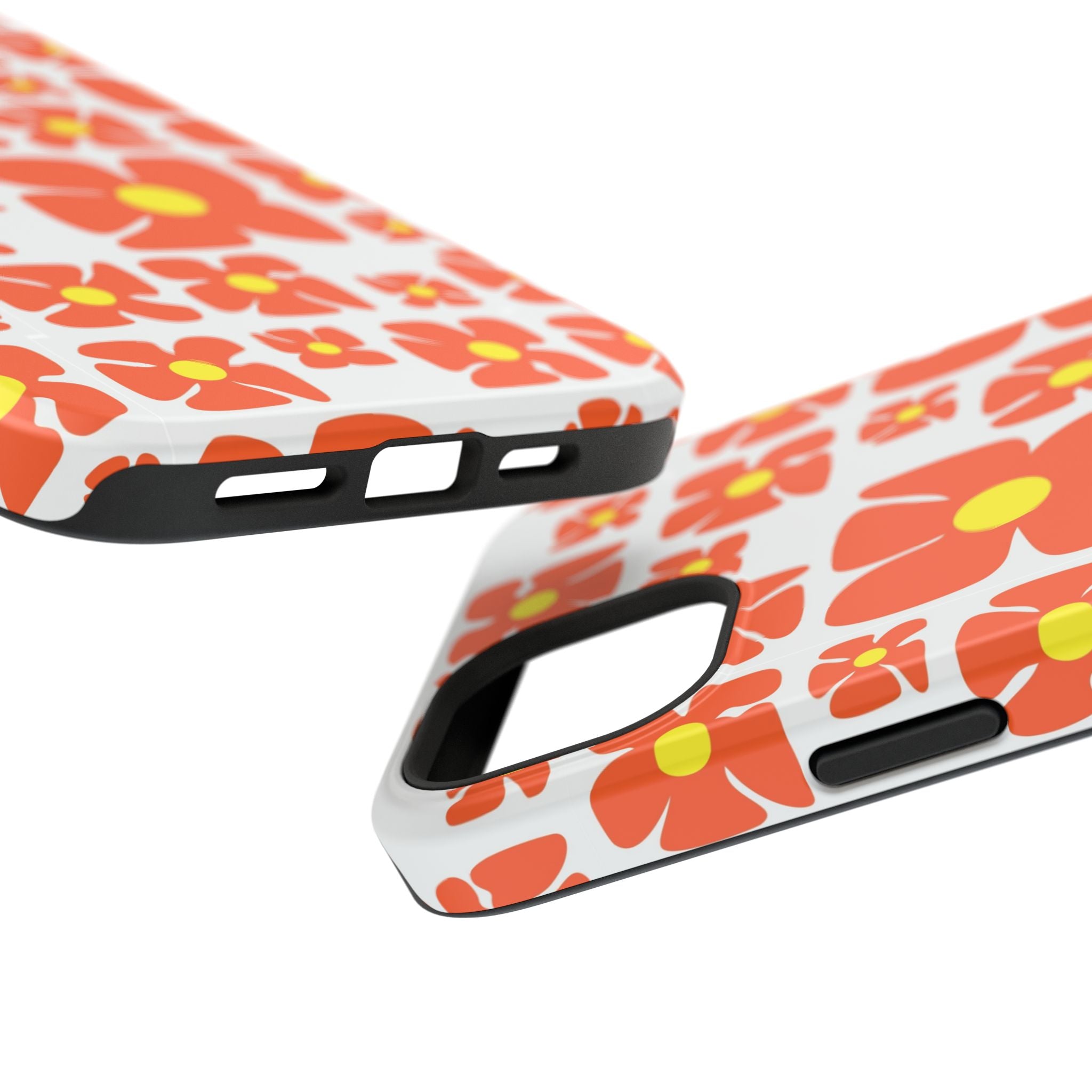 Retro Orange Floral Phone Case | Impact-Resistant Case
