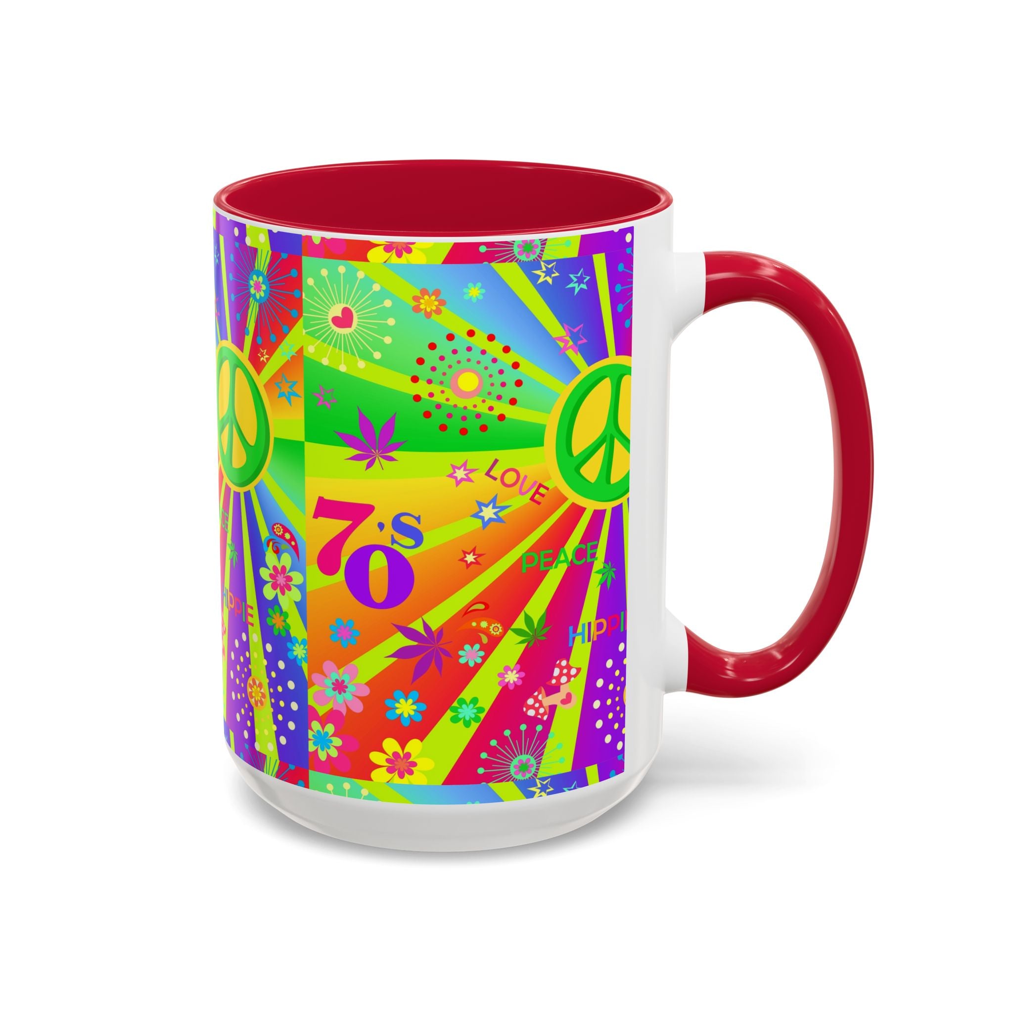 70s Peace Sign Psychedelic Mug | Retro Hippie Rainbow Coffee Cup