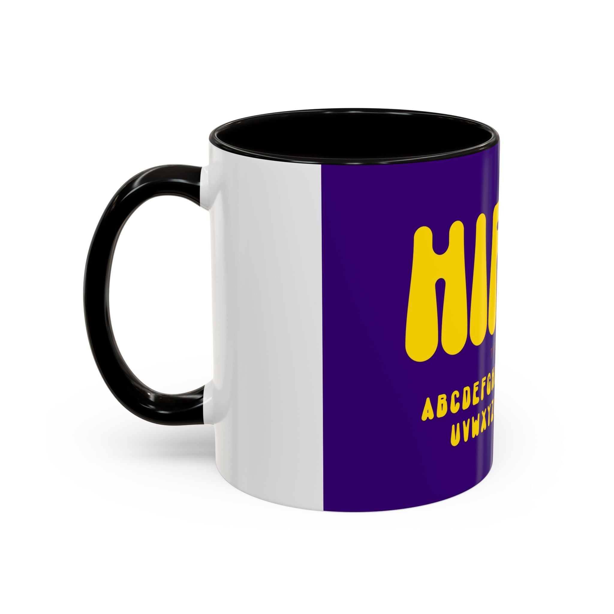 Hippie Typography Mug | Retro 70s Bubble Letters, Purple Yellow 11oz 15oz