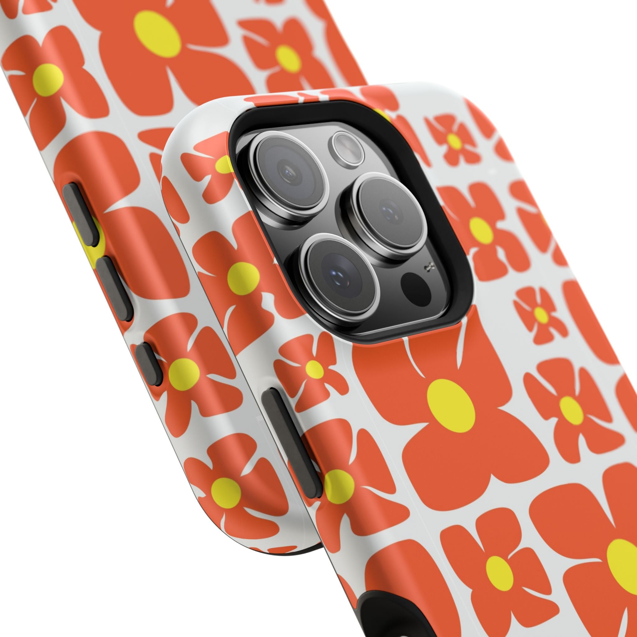 Retro Orange Floral Phone Case | Impact-Resistant Case