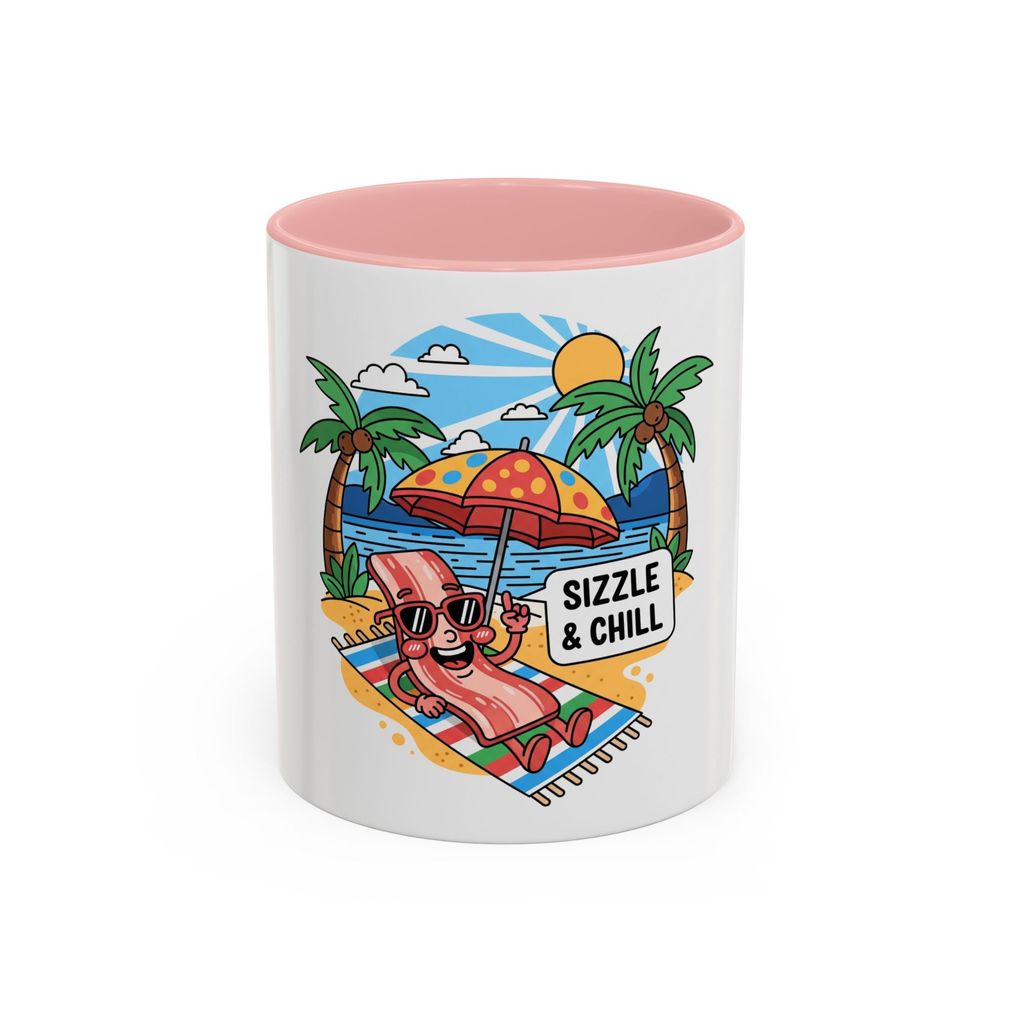 Sizzle & Chill Bacon Sunbathing Cartoon Accent Coffee Mug | 11oz or 15oz