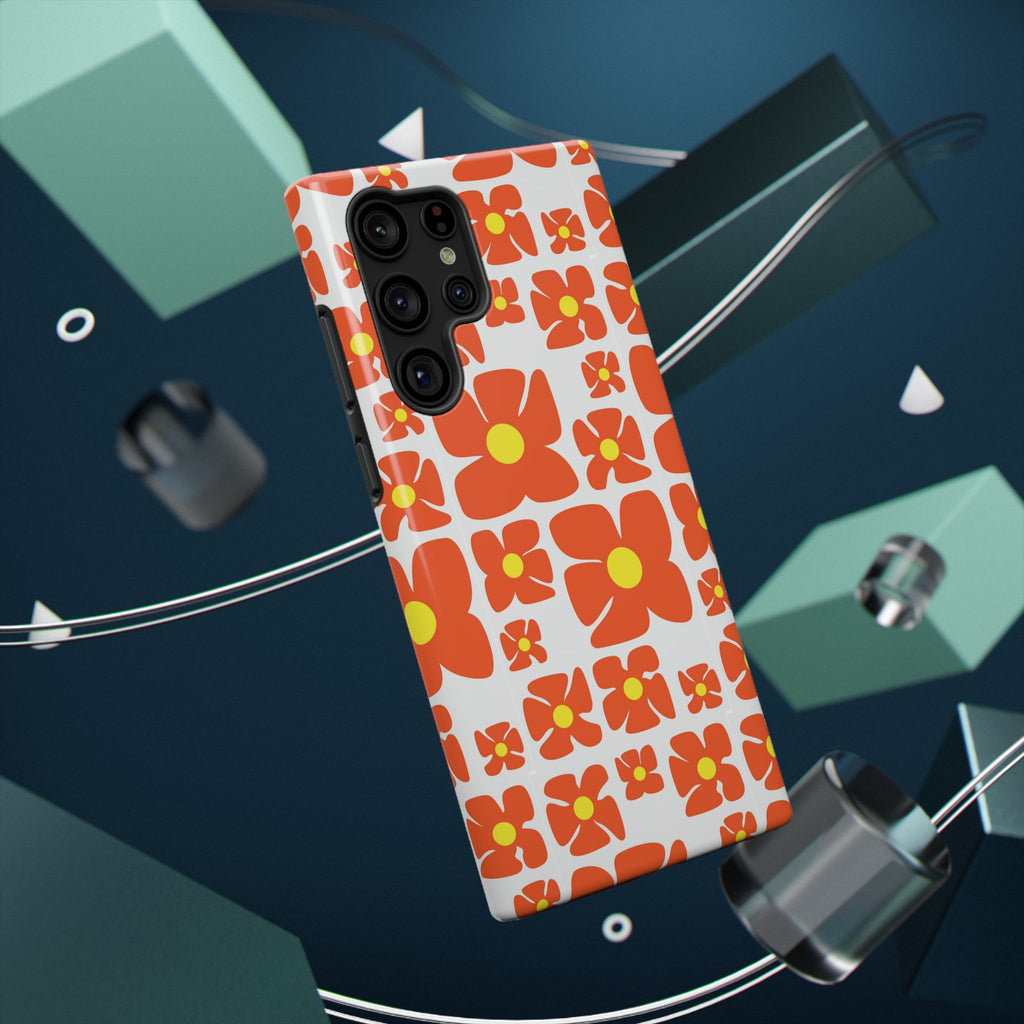 Retro Orange Floral Phone Case | Impact-Resistant Case