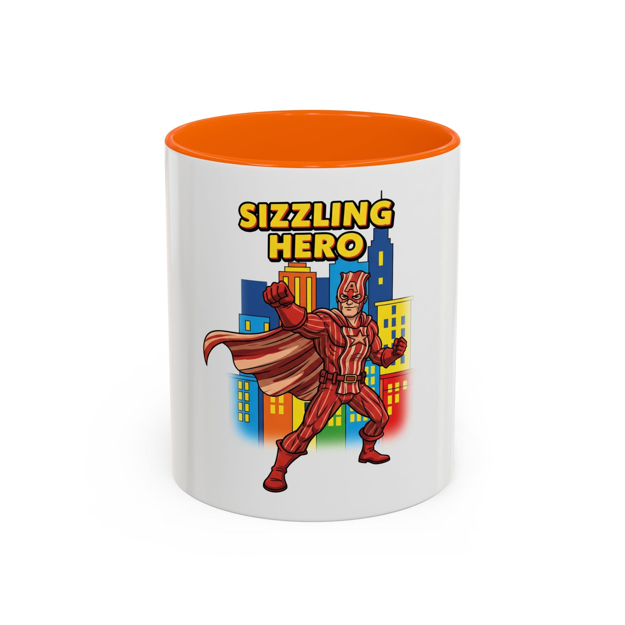 Sizzling Hero Mug | Accent Coffee Mug 11oz 15oz, Superhero City Design