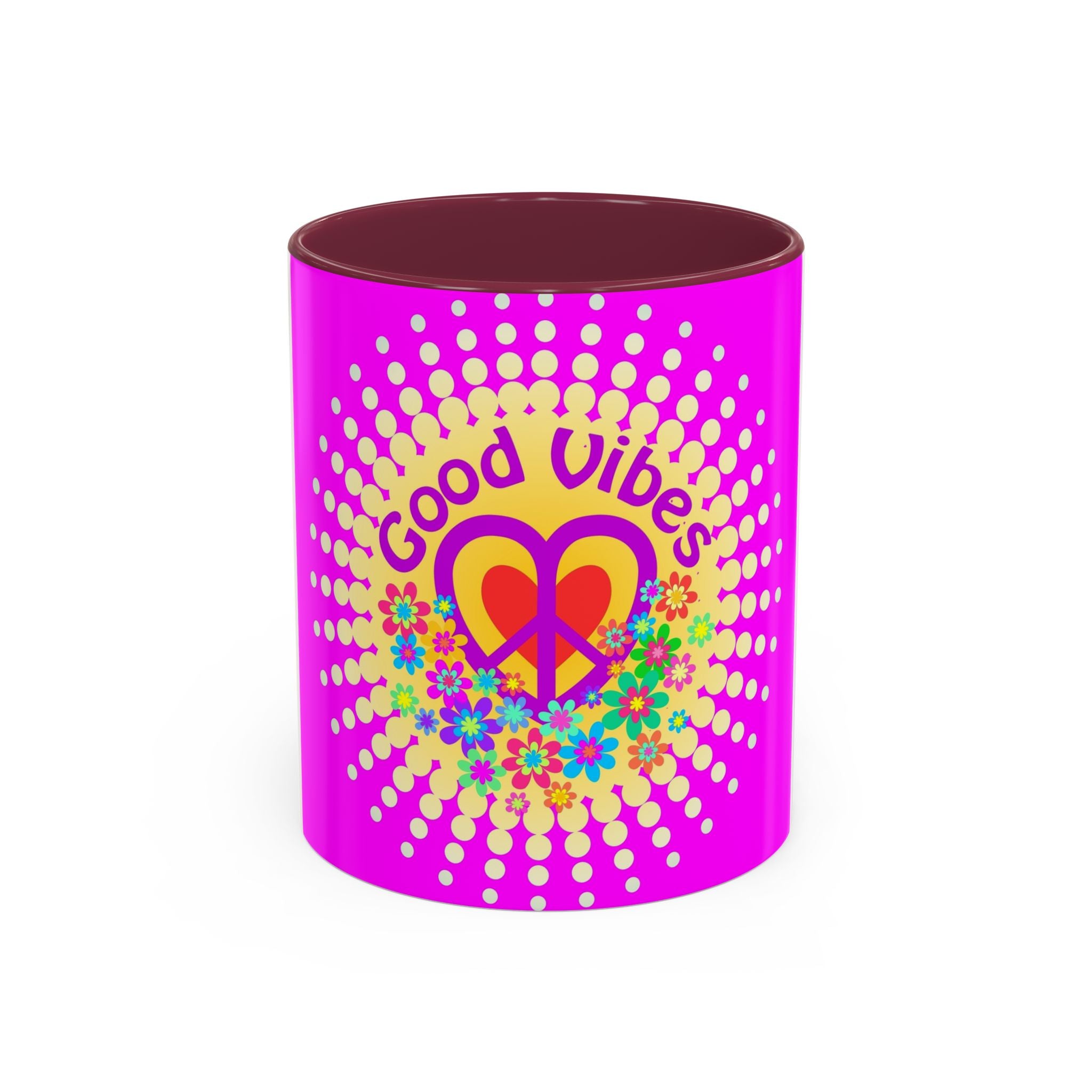 Good Vibes Peace Heart Floral Mug | Colorful 11oz 15oz Ceramic