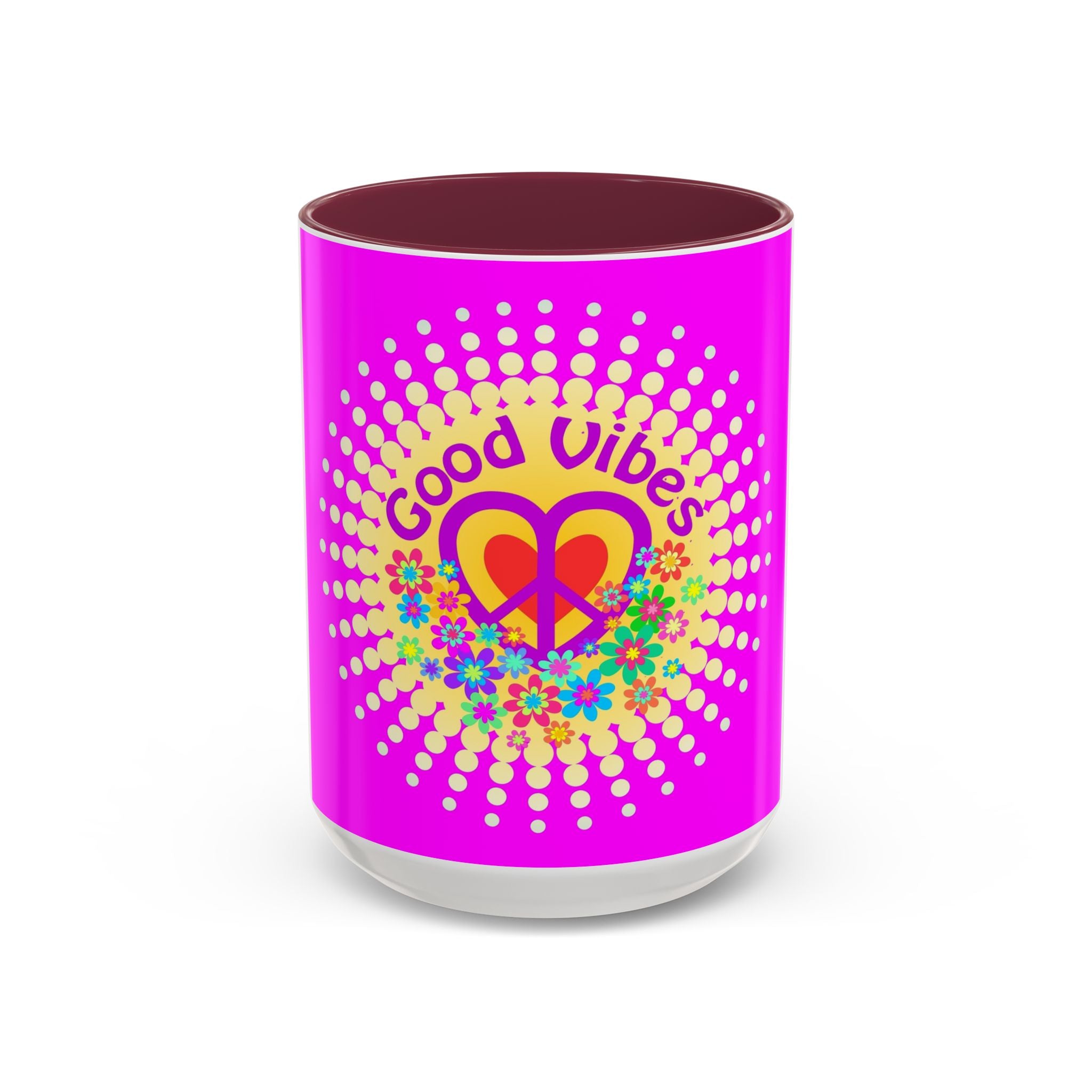 Good Vibes Peace Heart Floral Mug | Colorful 11oz 15oz Ceramic