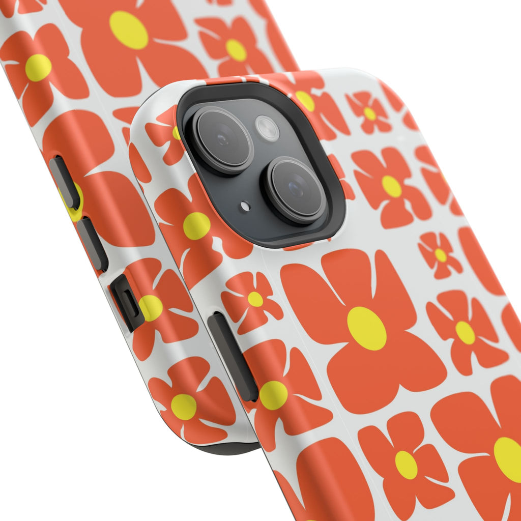 Retro Orange Floral Phone Case | Impact-Resistant Case