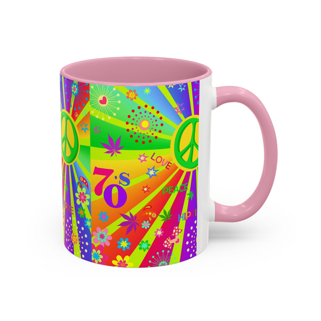 70s Peace Sign Psychedelic Mug | Retro Hippie Rainbow Coffee Cup