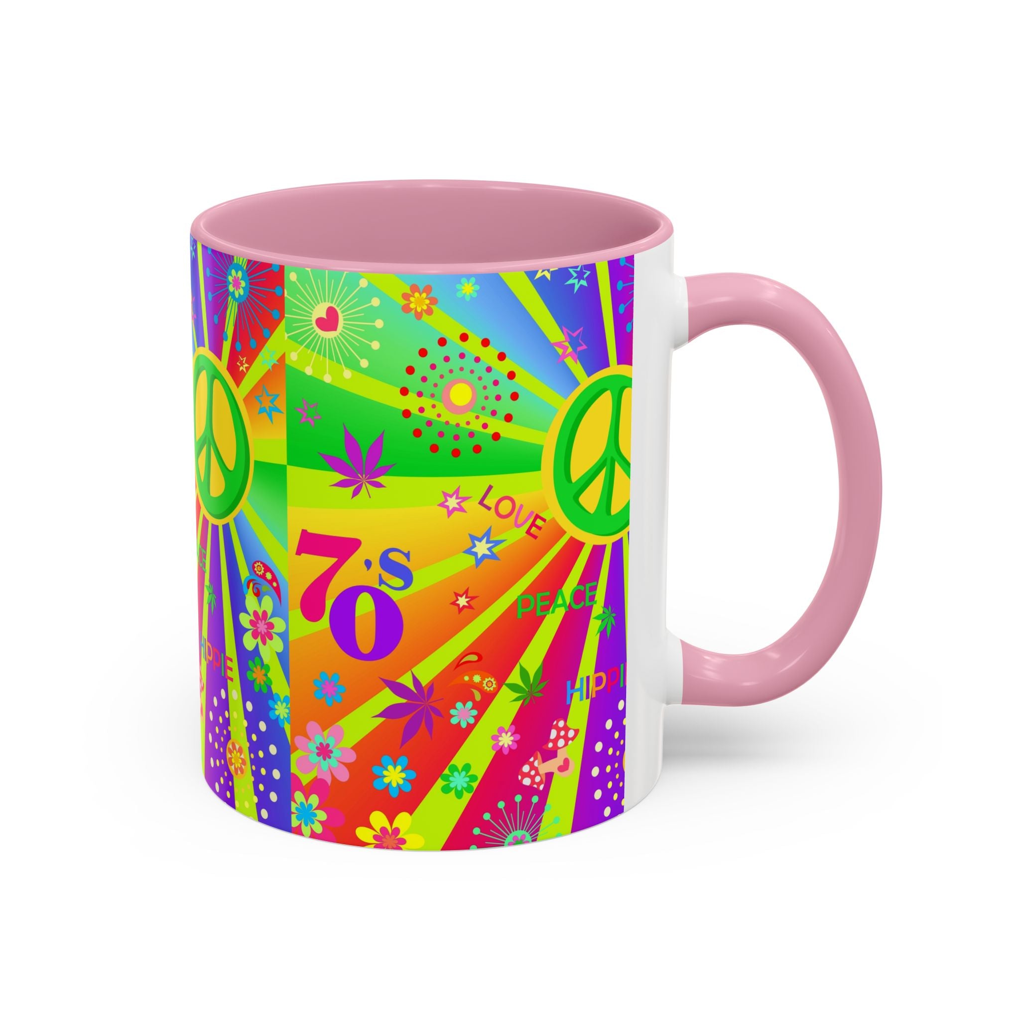 70s Peace Sign Psychedelic Mug | Retro Hippie Rainbow Coffee Cup