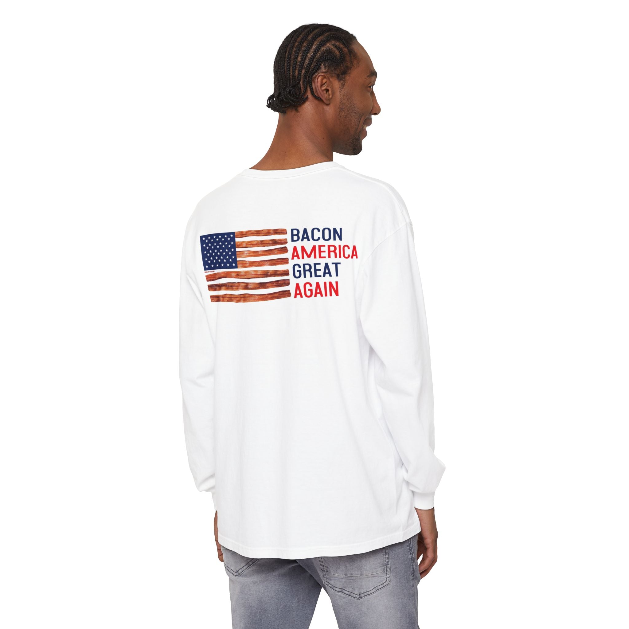 Bacon America Great Again Long Sleeve T-Shirt | Bacon Flag Tee