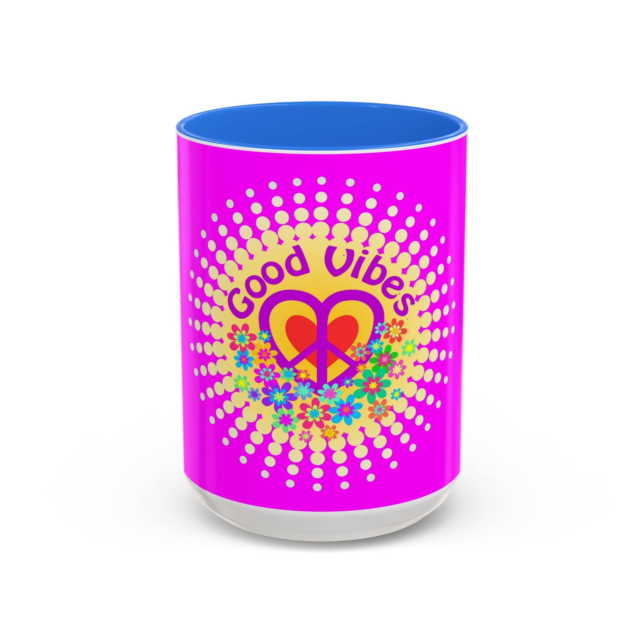 Good Vibes Peace Heart Floral Mug | Colorful 11oz 15oz Ceramic