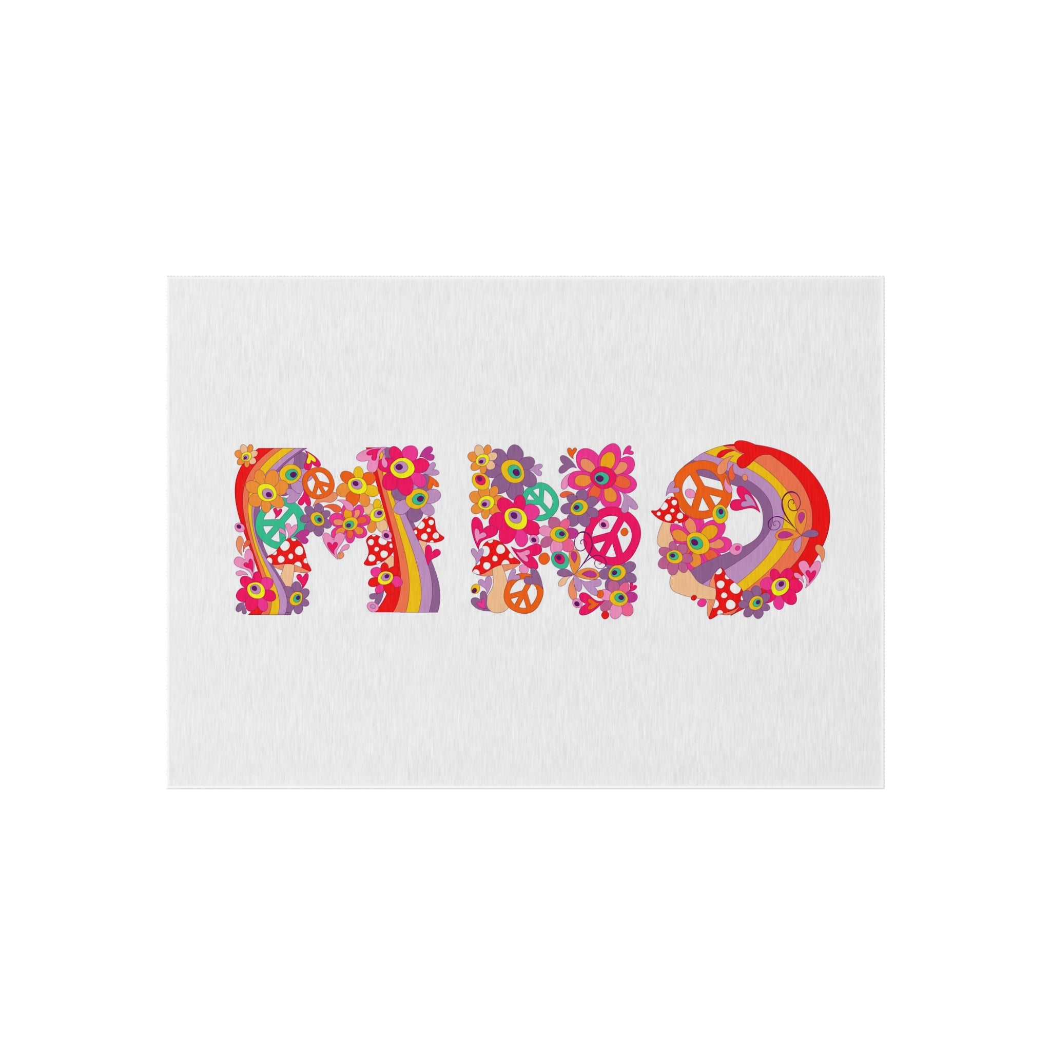 Retro Floral 'MHO' Lettering Outdoor Rug | Hippie Flower Power Doormat