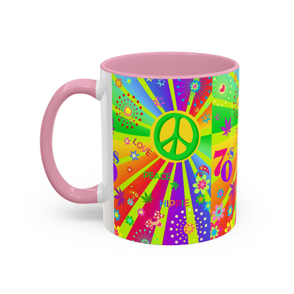70s Peace Sign Psychedelic Mug | Retro Hippie Rainbow Coffee Cup
