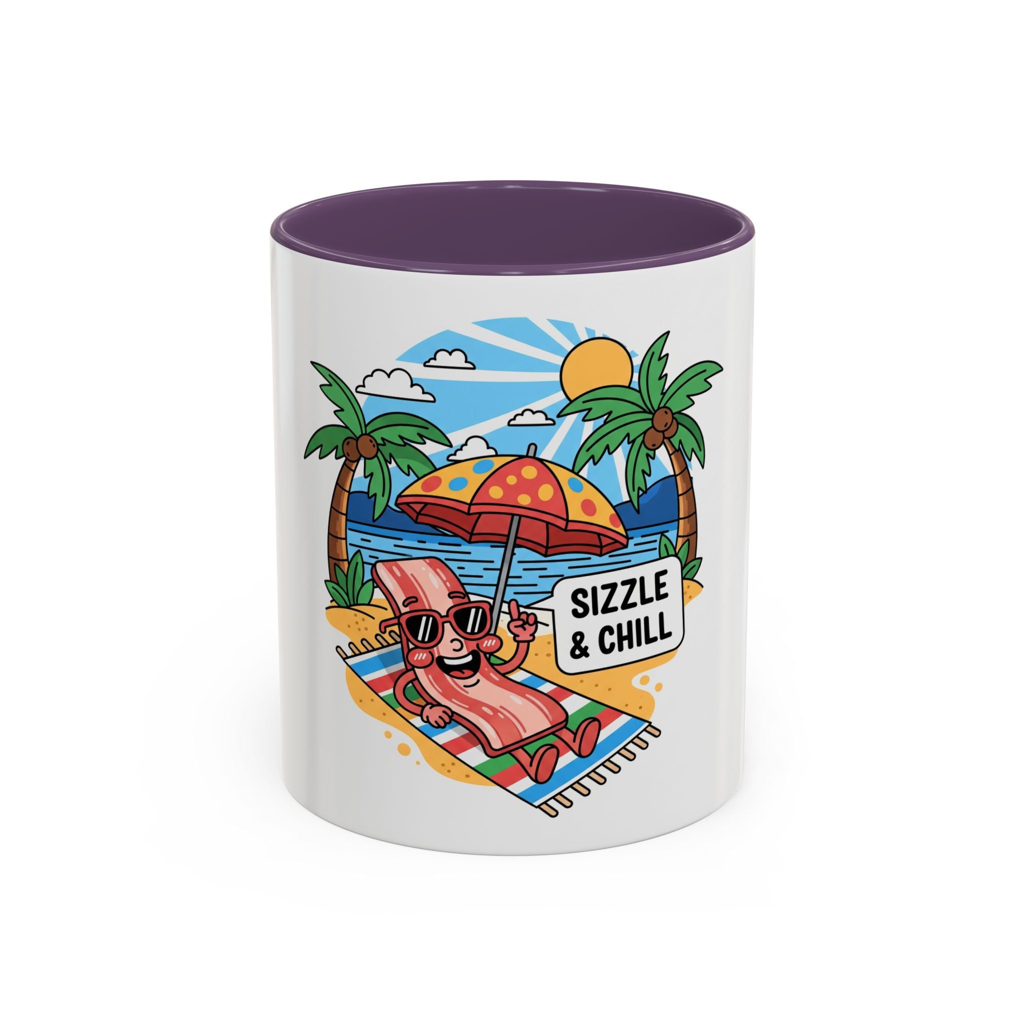 Sizzle & Chill Bacon Sunbathing Cartoon Accent Coffee Mug | 11oz or 15oz