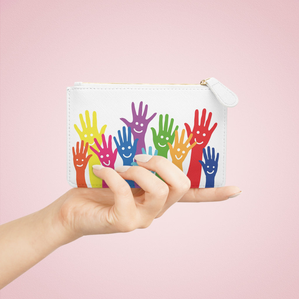 Colorful Smiling Hands Mini Clutch Bag | Rainbow Raised Hands Design