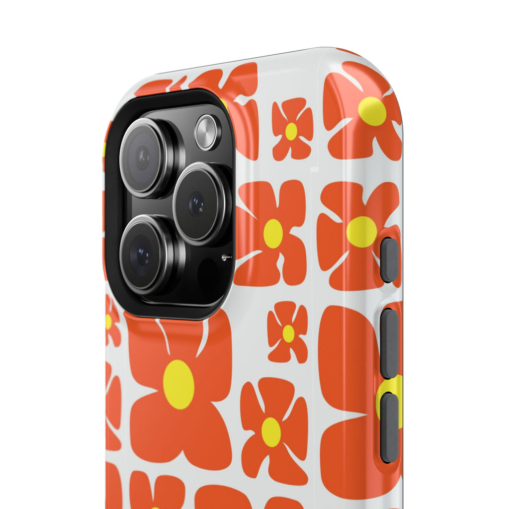 Retro Orange Floral Phone Case | Impact-Resistant Case