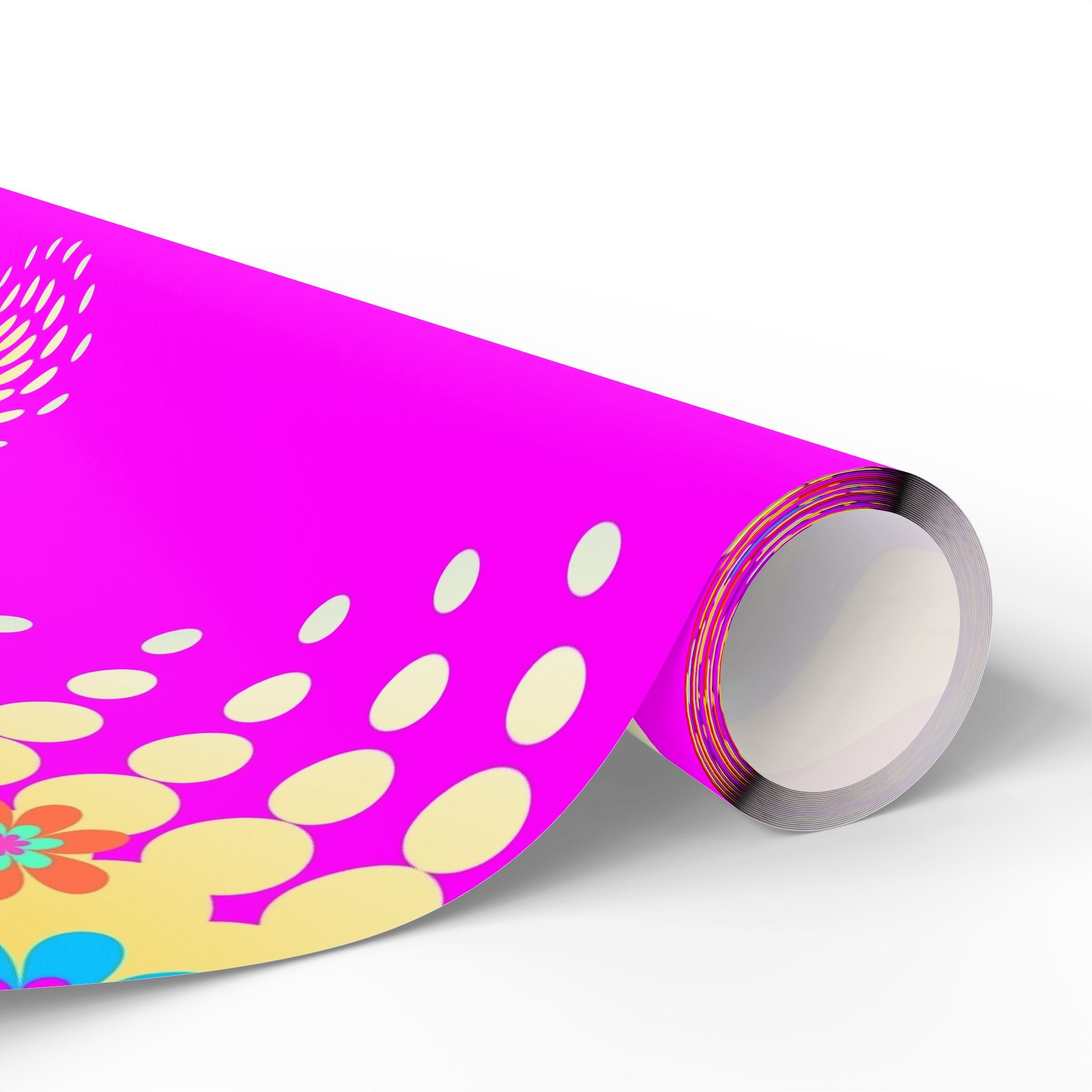 Bright Pink Floral Wrapping Paper Roll — Retro Daisy Gift Wrap