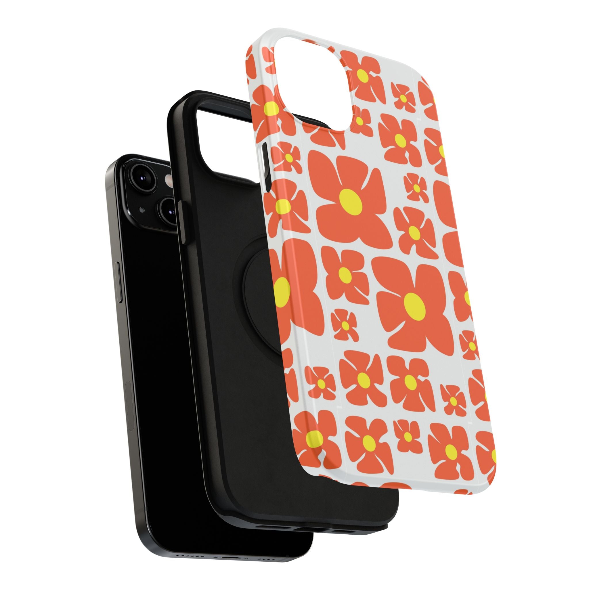 Retro Orange Floral Phone Case | Impact-Resistant Case