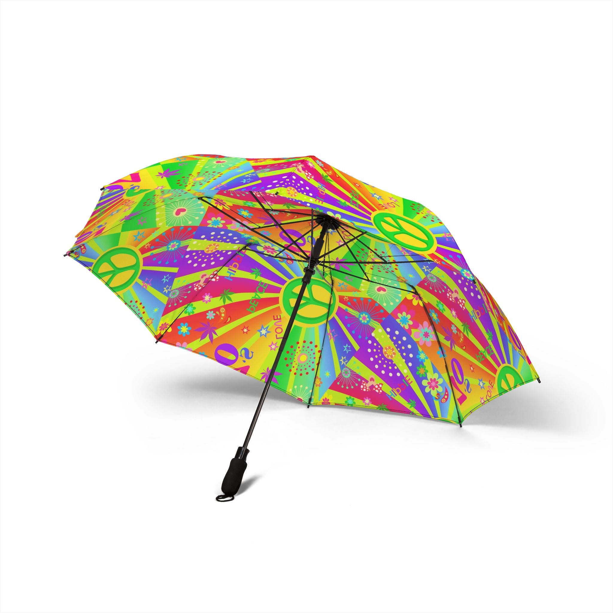 Psychedelic Peace Sign Pattern Umbrella | Colorful Retro Pop Art Foldable Umbrella