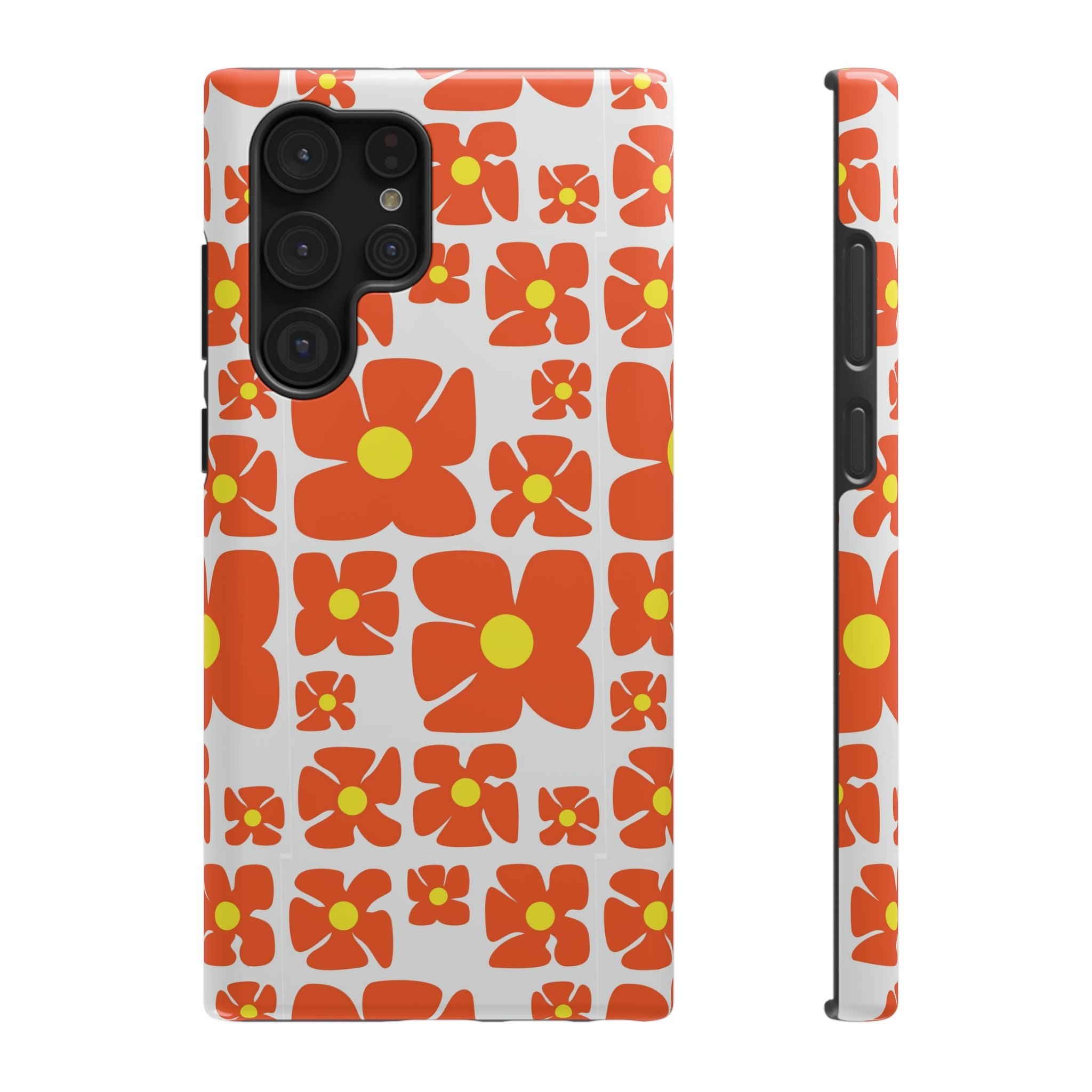 Retro Orange Floral Phone Case | Impact-Resistant Case