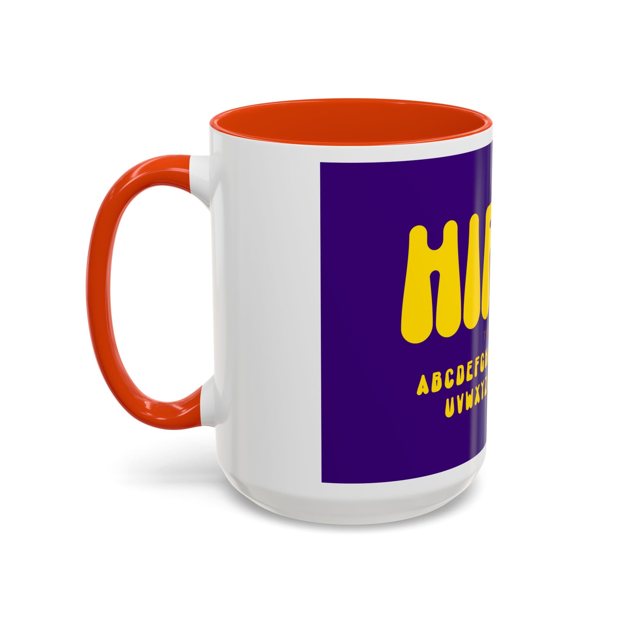 Hippie Typography Mug | Retro 70s Bubble Letters, Purple Yellow 11oz 15oz