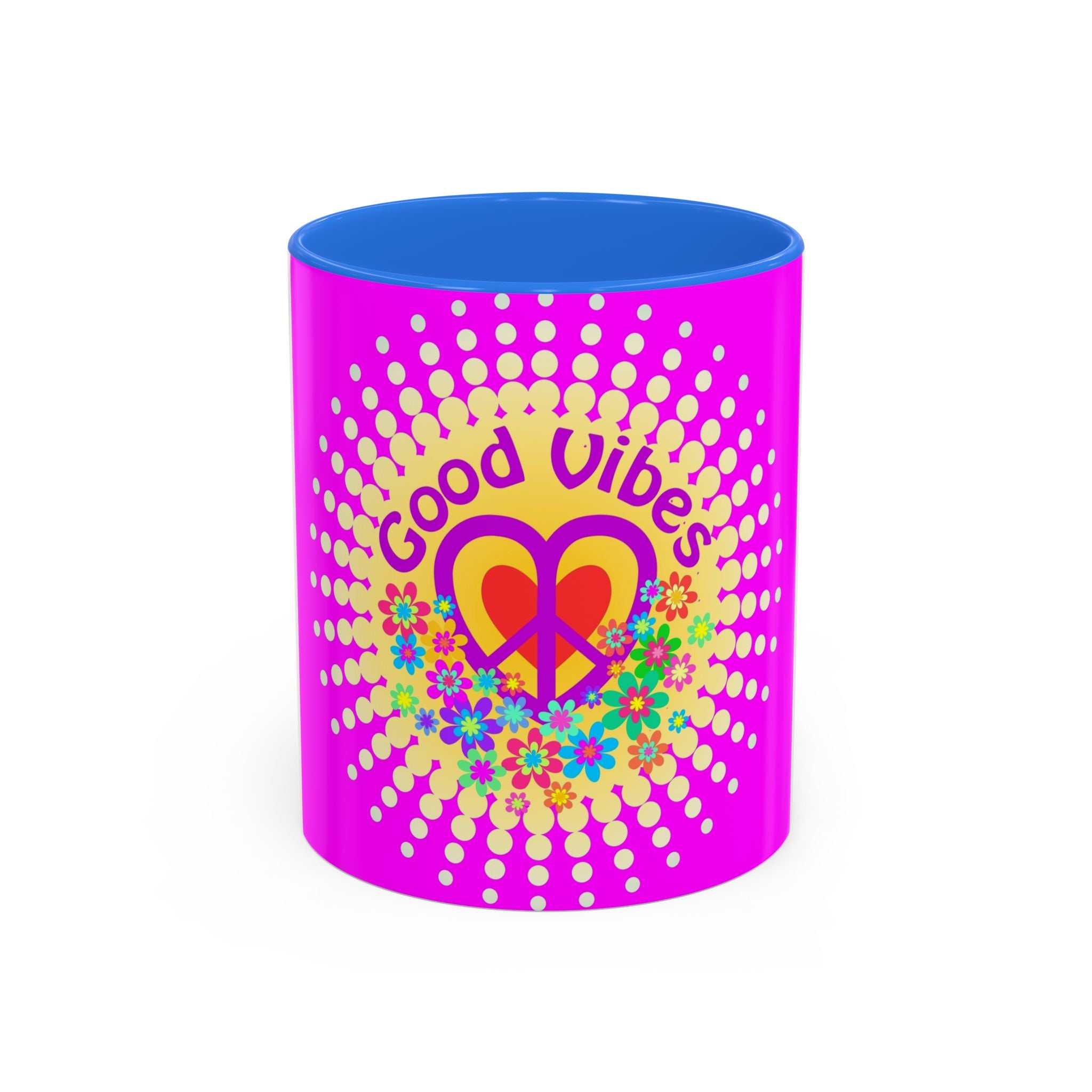 Good Vibes Peace Heart Floral Mug | Colorful 11oz 15oz Ceramic