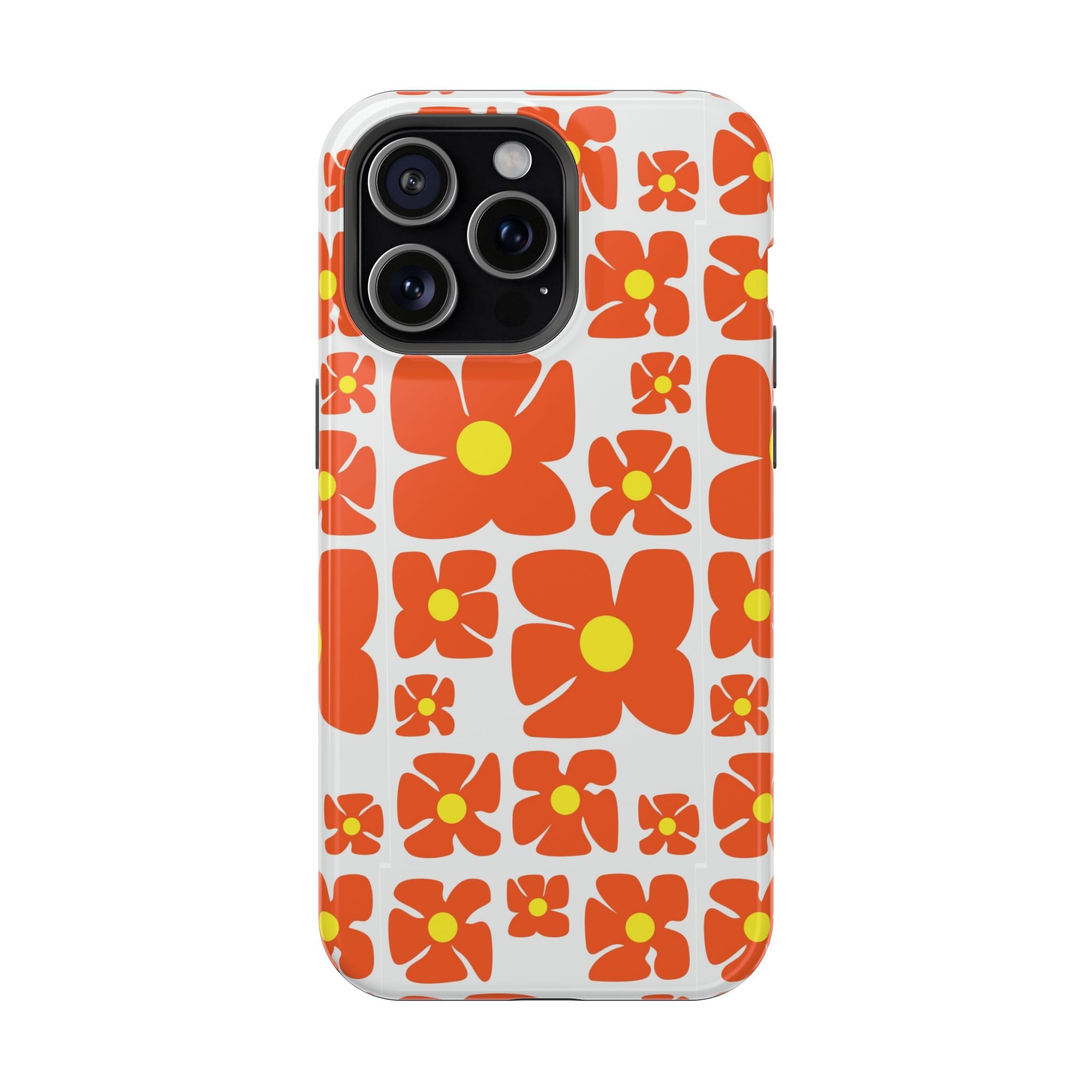 Retro Orange Floral Phone Case | Impact-Resistant Case