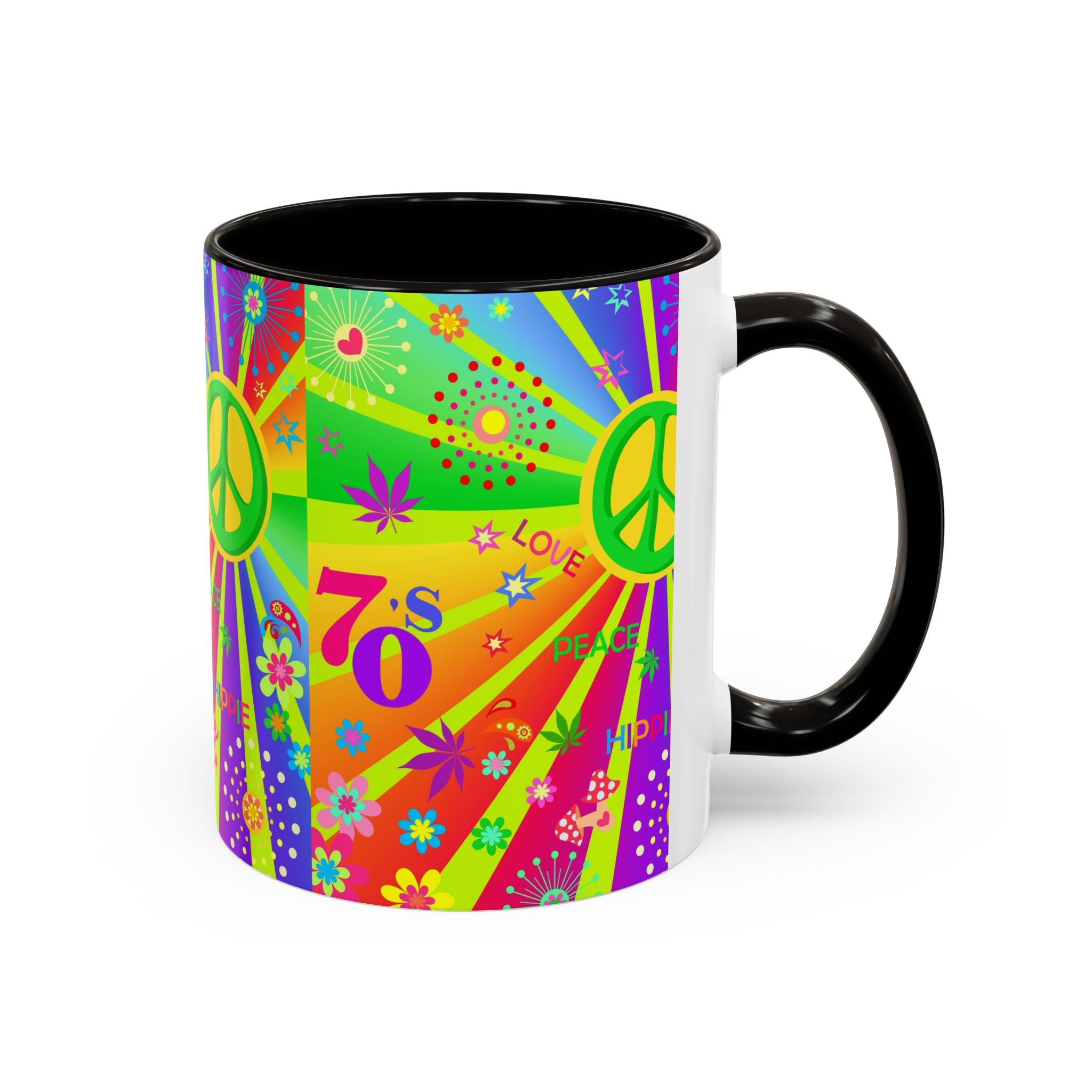70s Peace Sign Psychedelic Mug | Retro Hippie Rainbow Coffee Cup