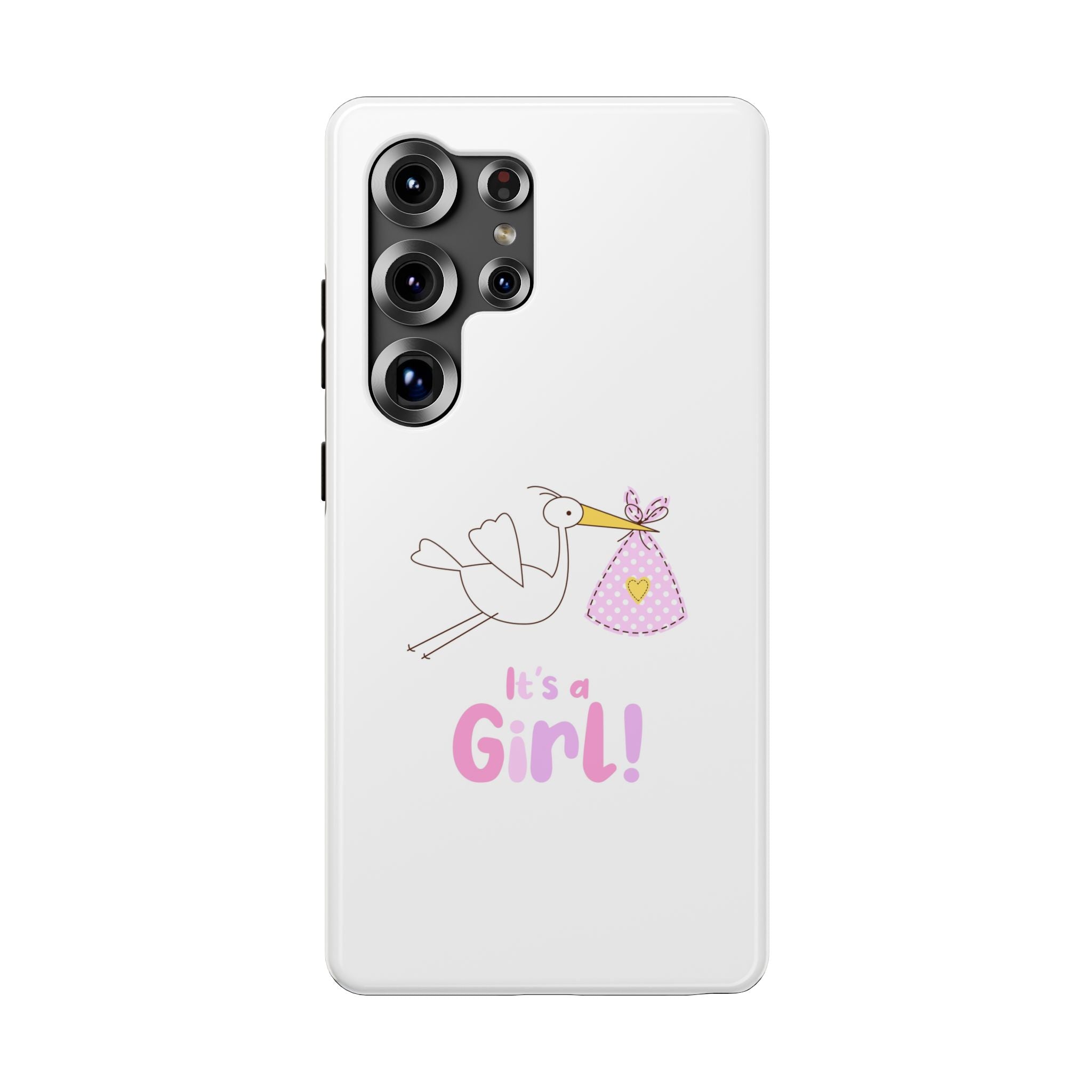 Stork carrying bundle "It's a Girl!" Phone Case | Impact-Resistant Case