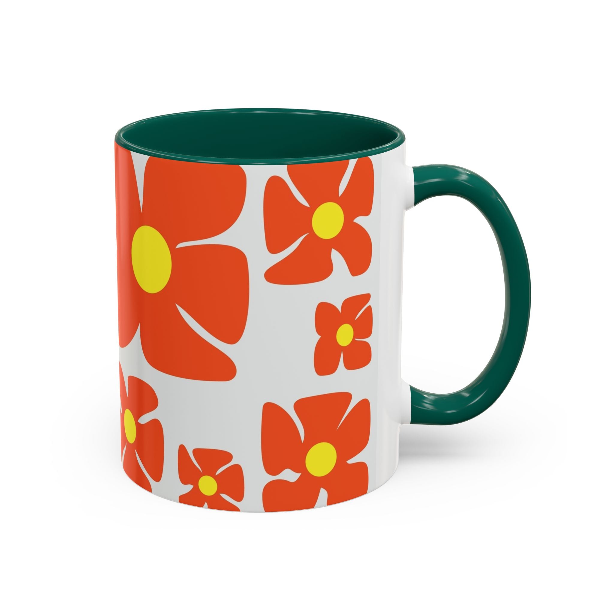 Retro Orange Flower Pattern Mug | 11oz 15oz Colorful Ceramic