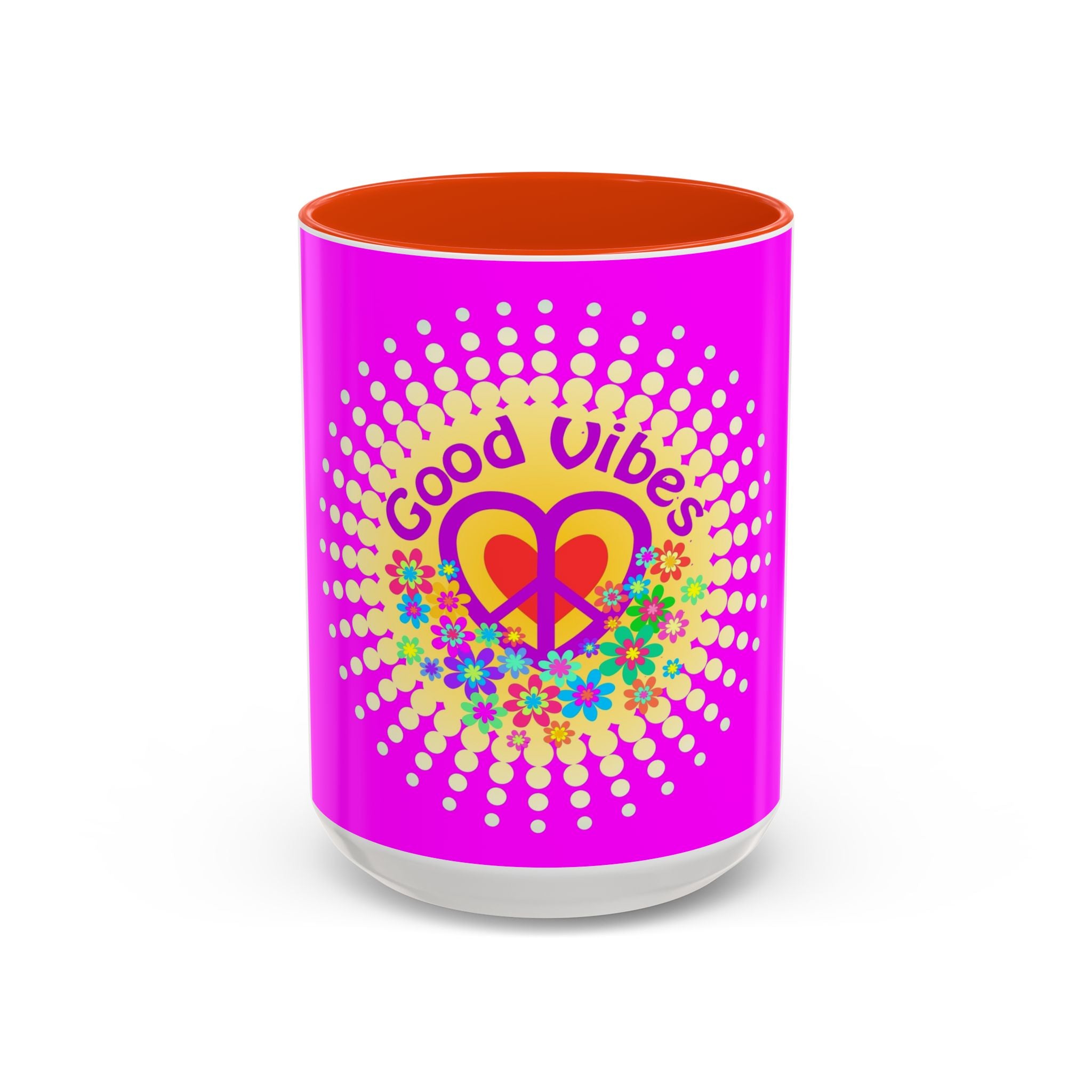 Good Vibes Peace Heart Floral Mug | Colorful 11oz 15oz Ceramic