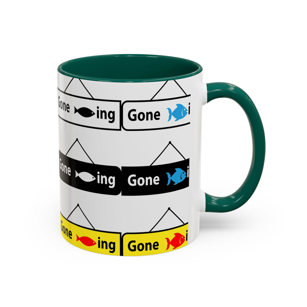 Gone Fishing Mug | Colorful Fish Sign Repeat Pattern, 11oz 15oz