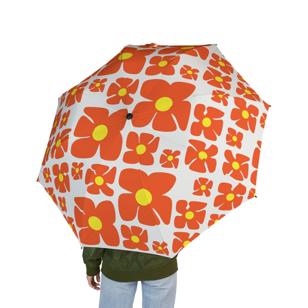 Retro Orange Daisy Pattern Umbrella | Foldable Rain Parasol